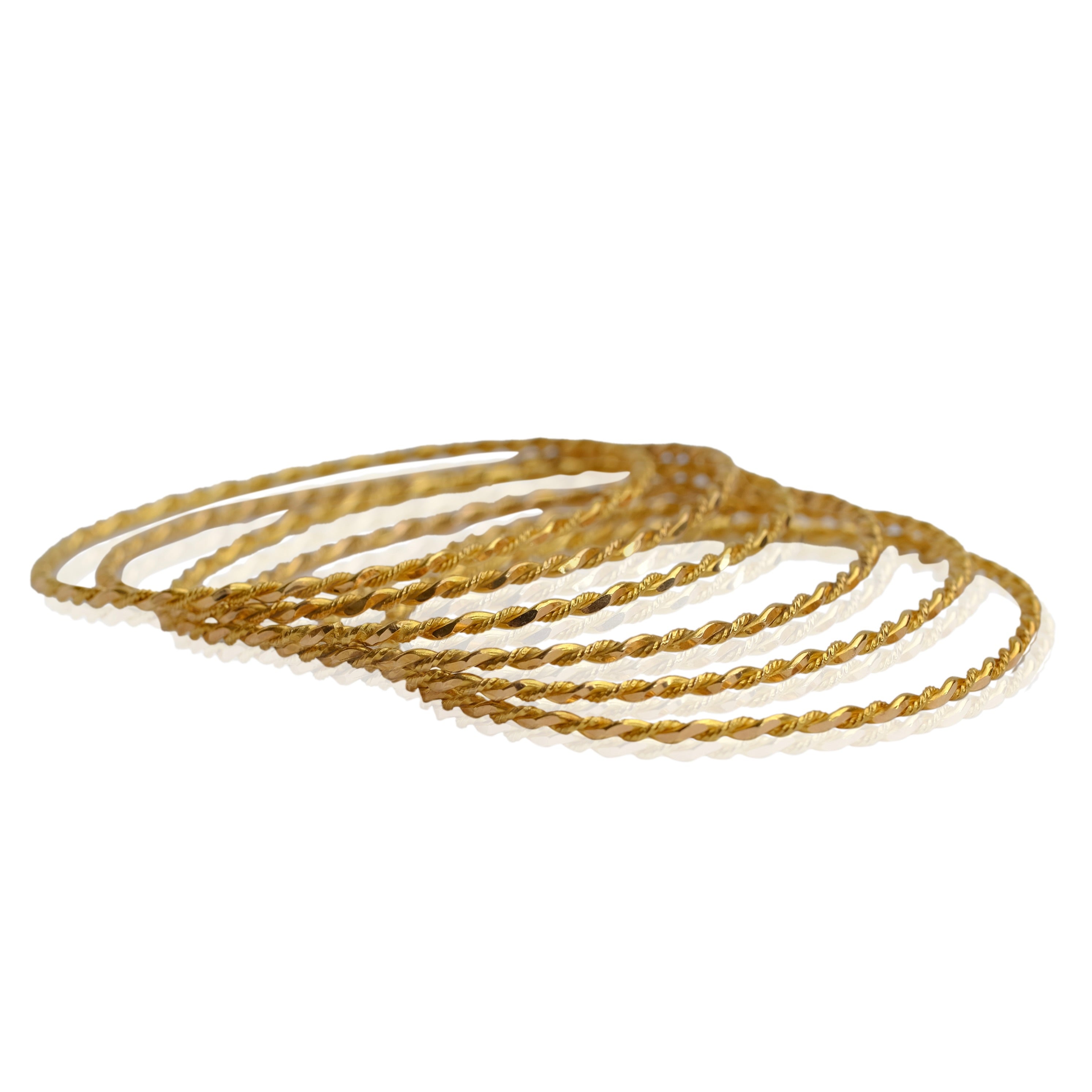 VINTAGE 18K REAL YELLOW GOLD 6 PCS ROPE BANGLE SET - Luxuriant Concierge