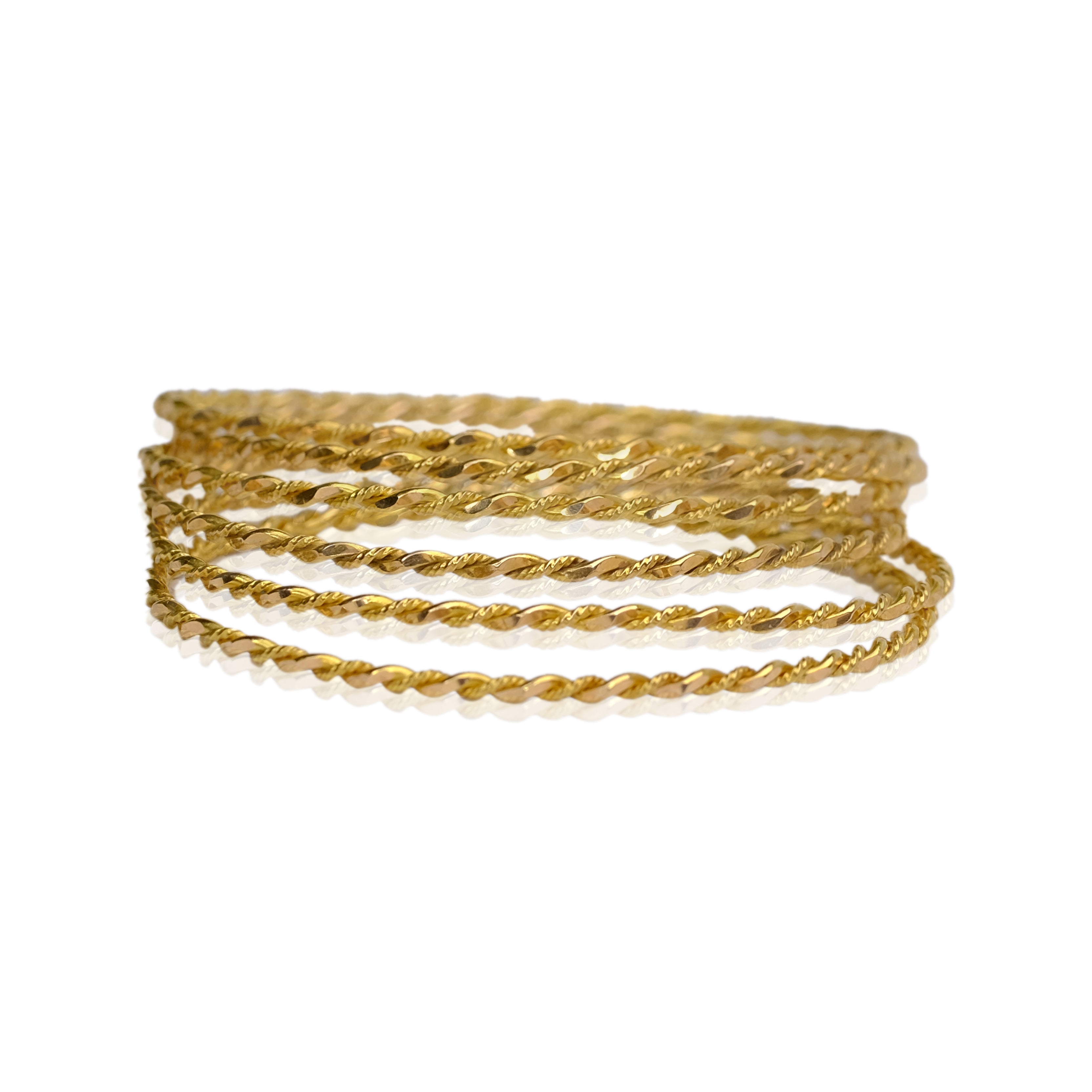 VINTAGE 18K REAL YELLOW GOLD 6 PCS ROPE BANGLE SET - Luxuriant Concierge