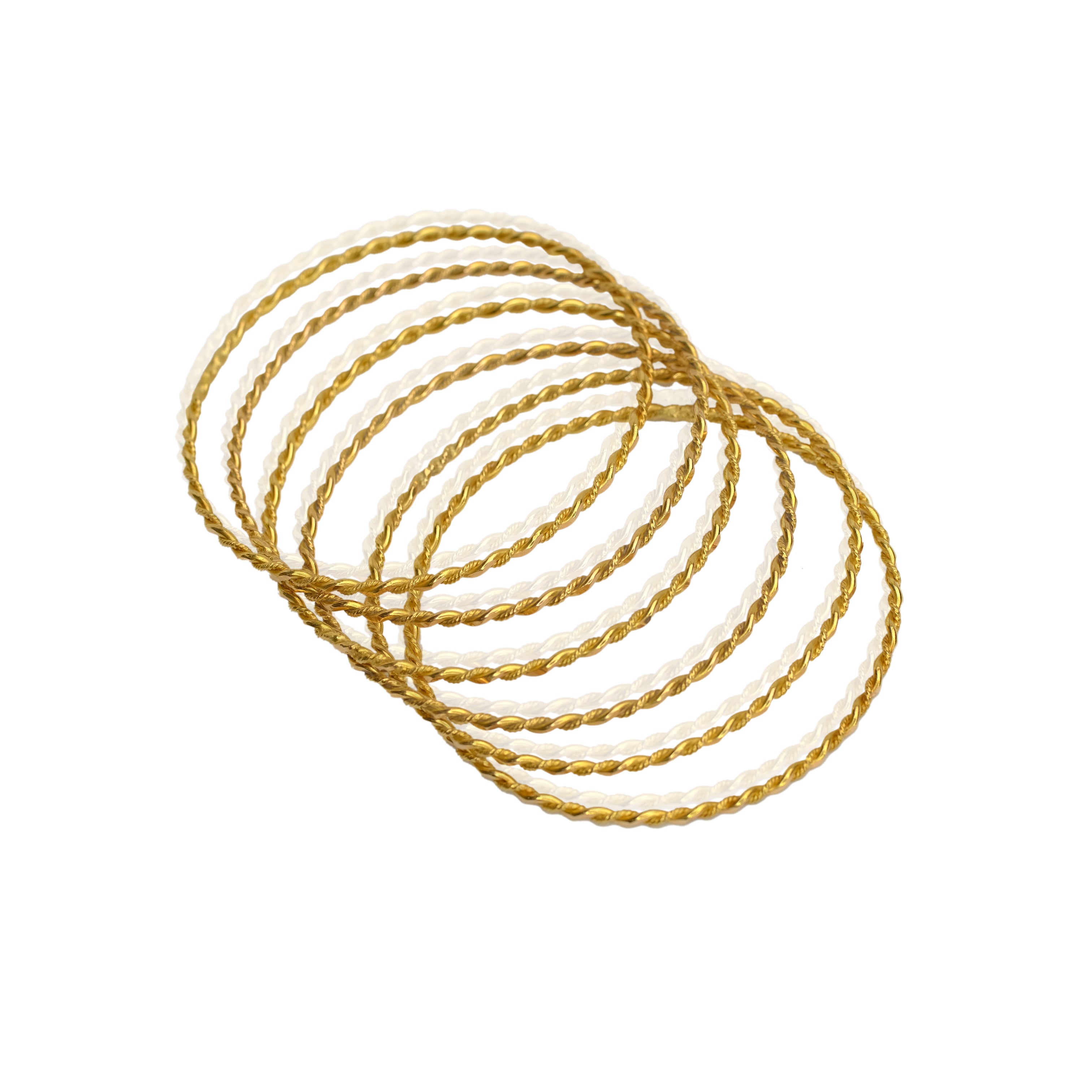 VINTAGE 18K REAL YELLOW GOLD 6 PCS ROPE BANGLE SET - Luxuriant Concierge