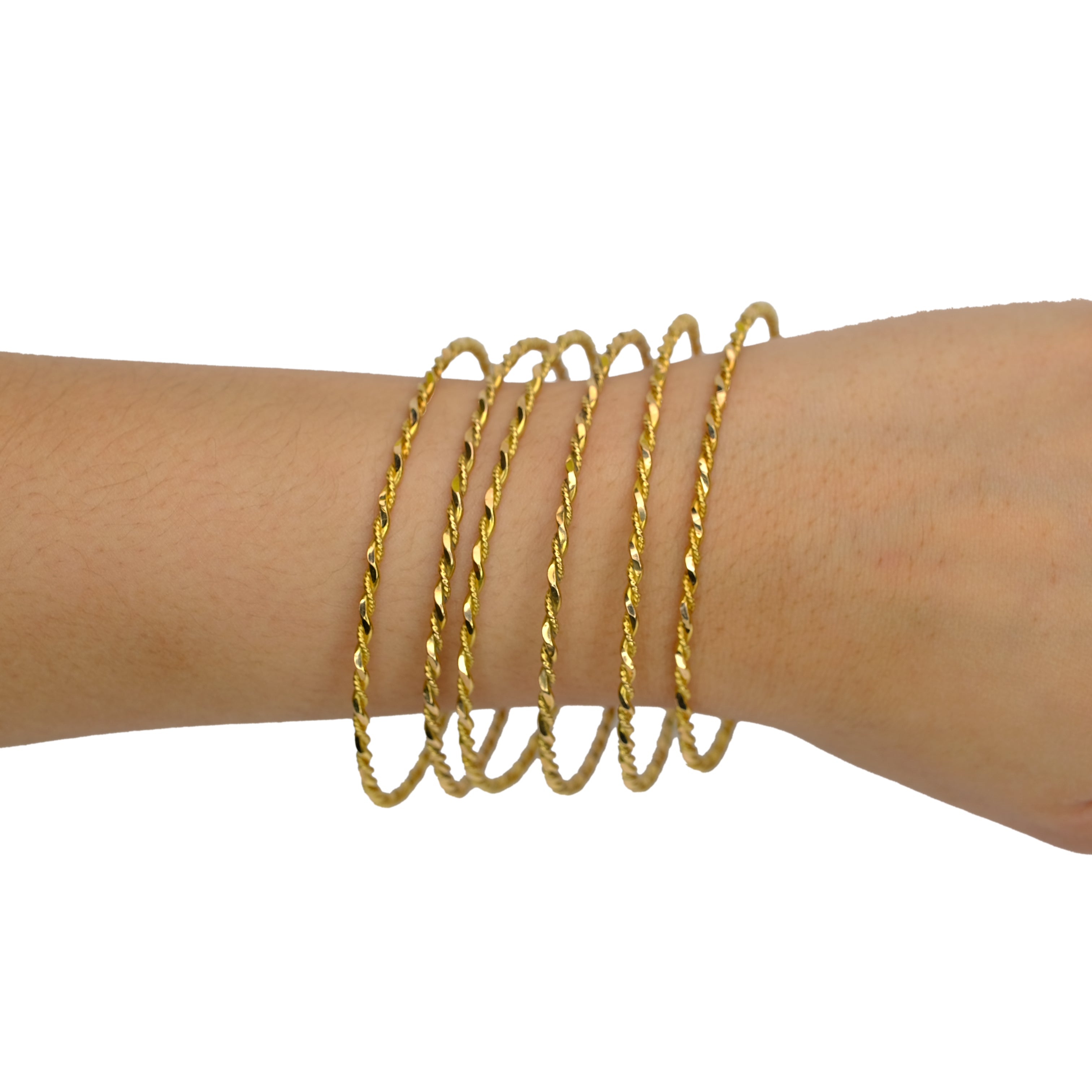 VINTAGE 18K REAL YELLOW GOLD 6 PCS ROPE BANGLE SET - Luxuriant Concierge