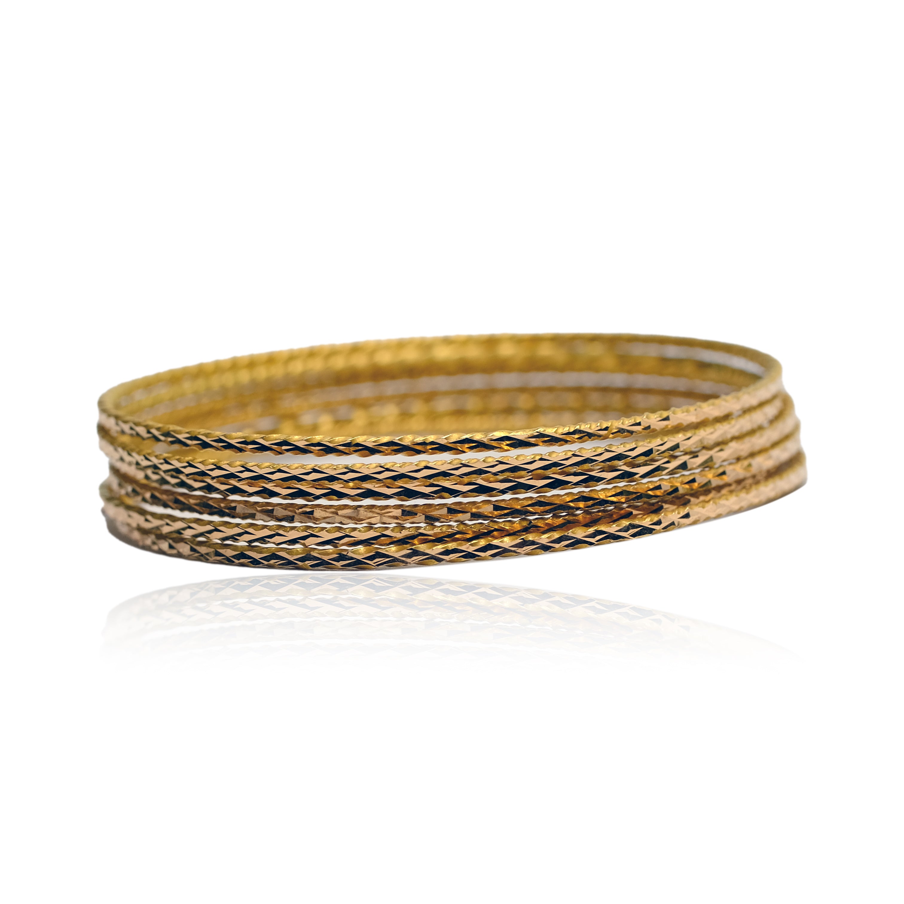 VINTAGE 18K REAL YELLOW GOLD 6 PCS ROPE BANGLE SET - Luxuriant Concierge