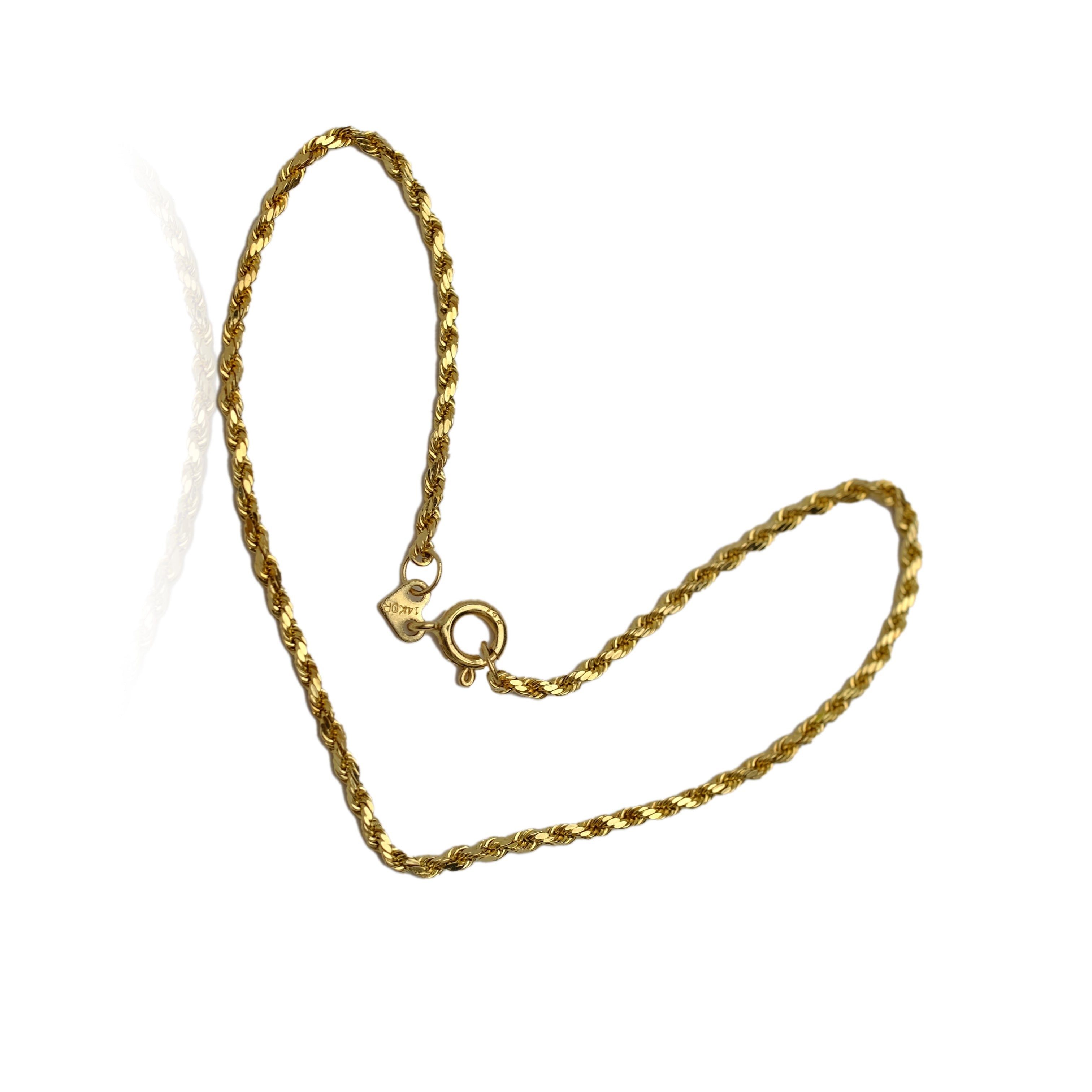 14K YELLOW GOLD DAINTY ROPE BRACELET WITH HEART CONNECTOR STAMPED 14KY - Luxuriant Concierge