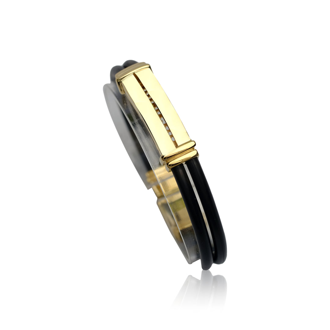 18K YELLOW GOLD MENS BRACELET WITH BLACK RUBBER - Luxuriant Concierge