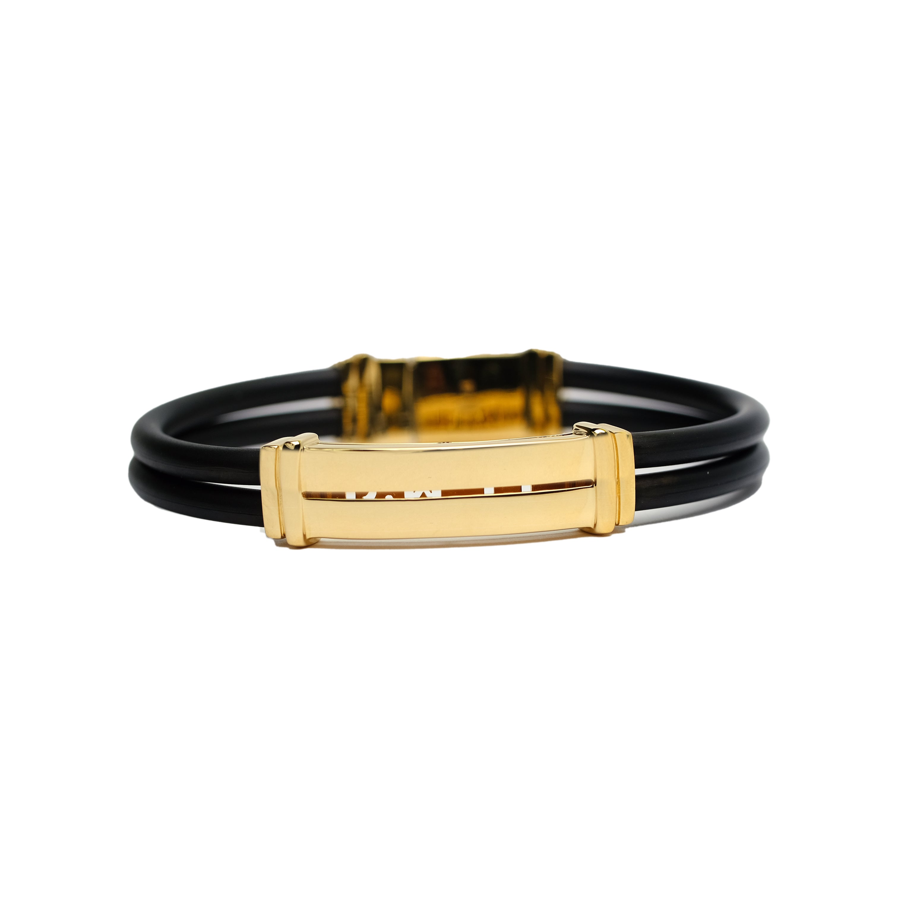 18K YELLOW GOLD MENS BRACELET WITH BLACK RUBBER - Luxuriant Concierge