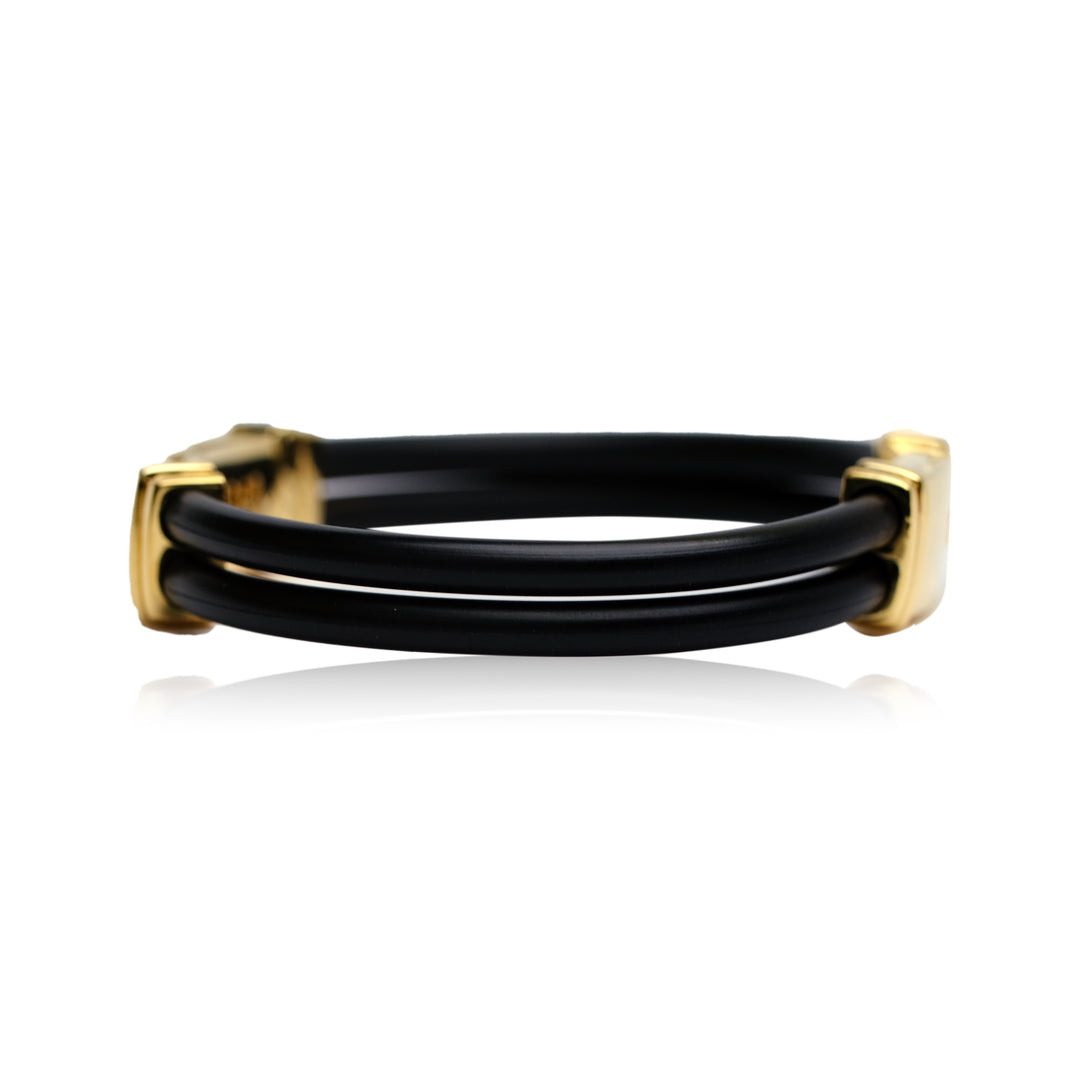 18K YELLOW GOLD MENS BRACELET WITH BLACK RUBBER - Luxuriant Concierge