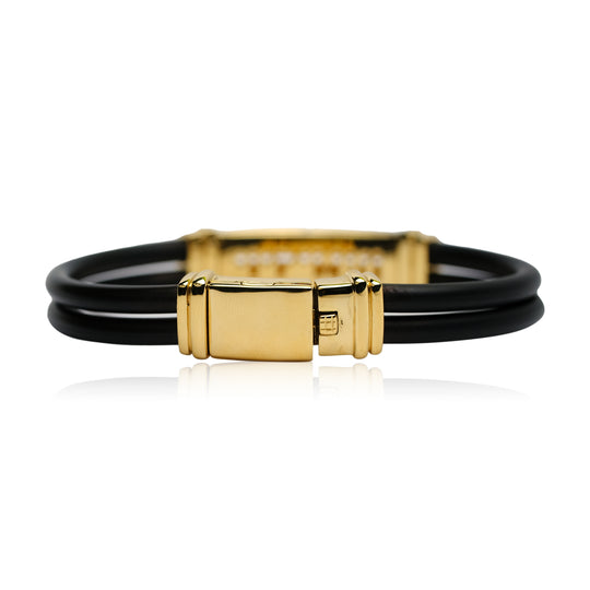 18K YELLOW GOLD MENS BRACELET WITH BLACK RUBBER - Luxuriant Concierge