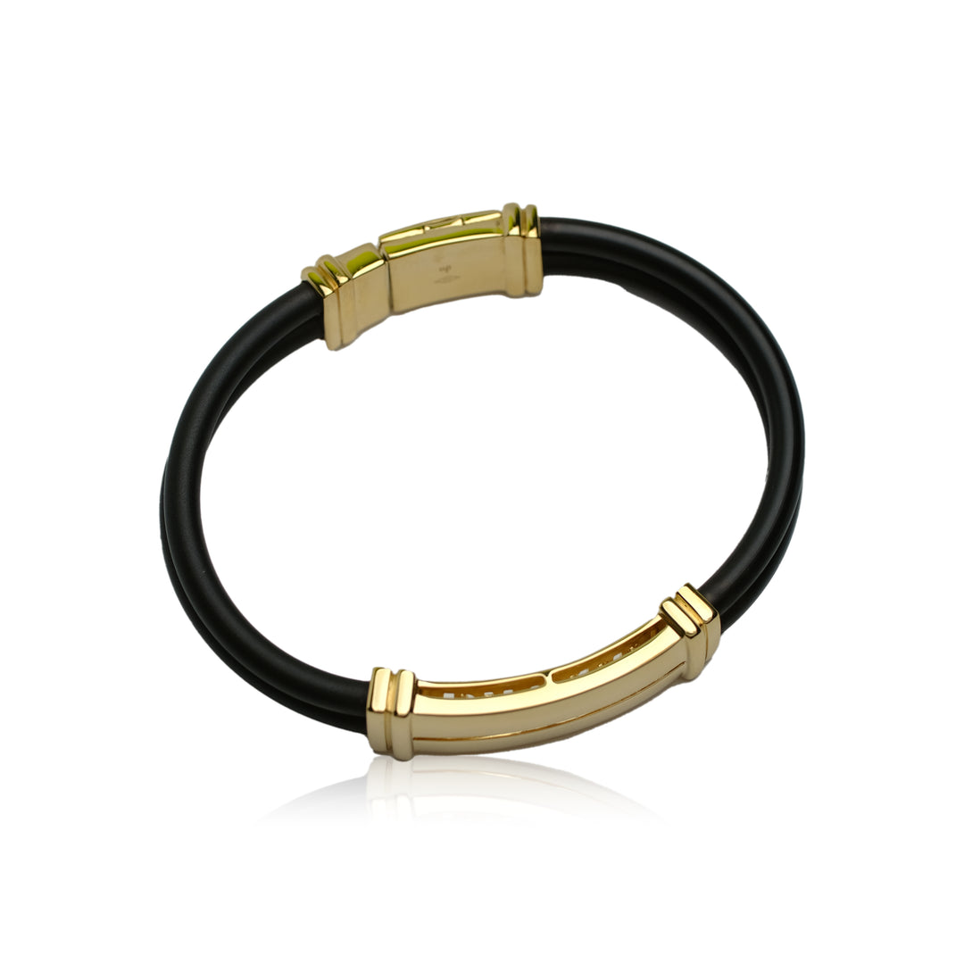 18K YELLOW GOLD MENS BRACELET WITH BLACK RUBBER - Luxuriant Concierge