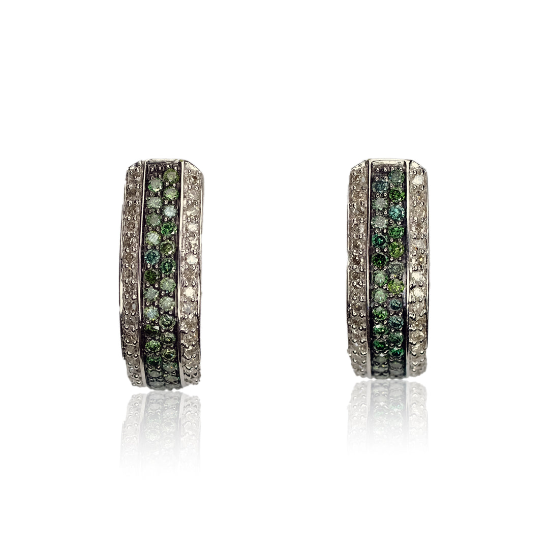 14K WHITE GOLD GENUINE DIAMOND EARRINGS W/ GREEN DIAMONDS - Luxuriant Concierge