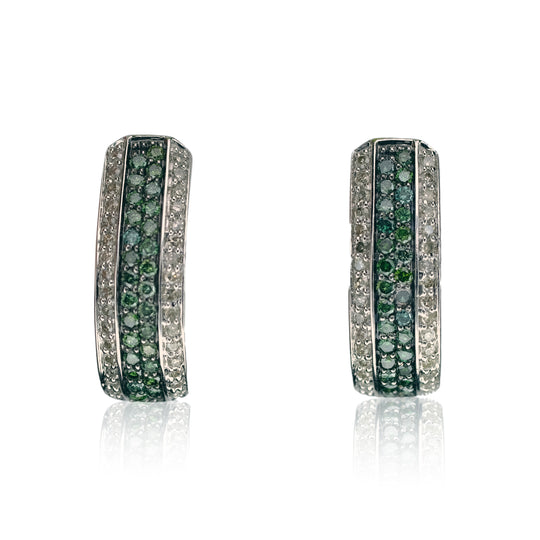 14K WHITE GOLD GENUINE DIAMOND EARRINGS W/ GREEN DIAMONDS - Luxuriant Concierge