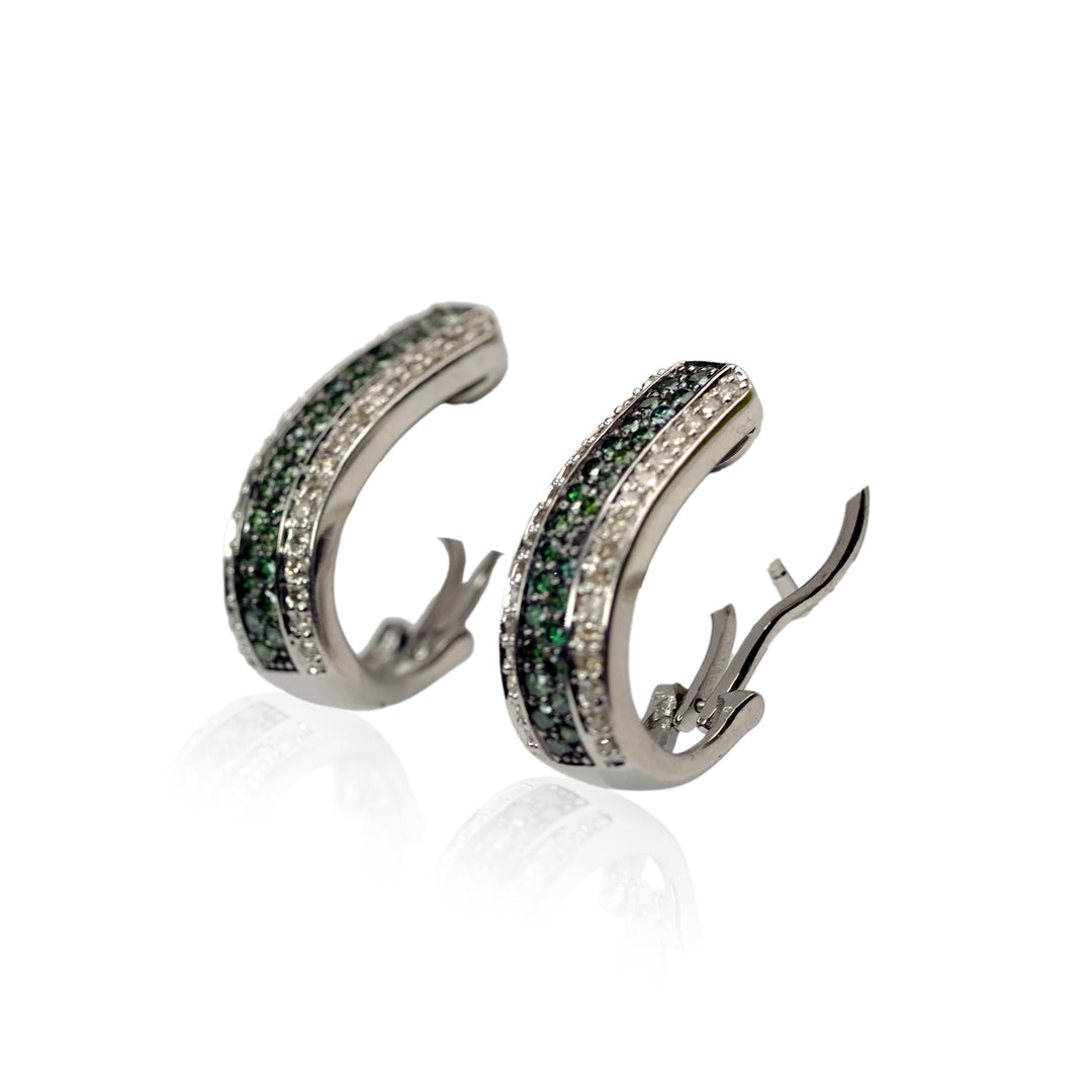 14K WHITE GOLD GENUINE DIAMOND EARRINGS W/ GREEN DIAMONDS - Luxuriant Concierge