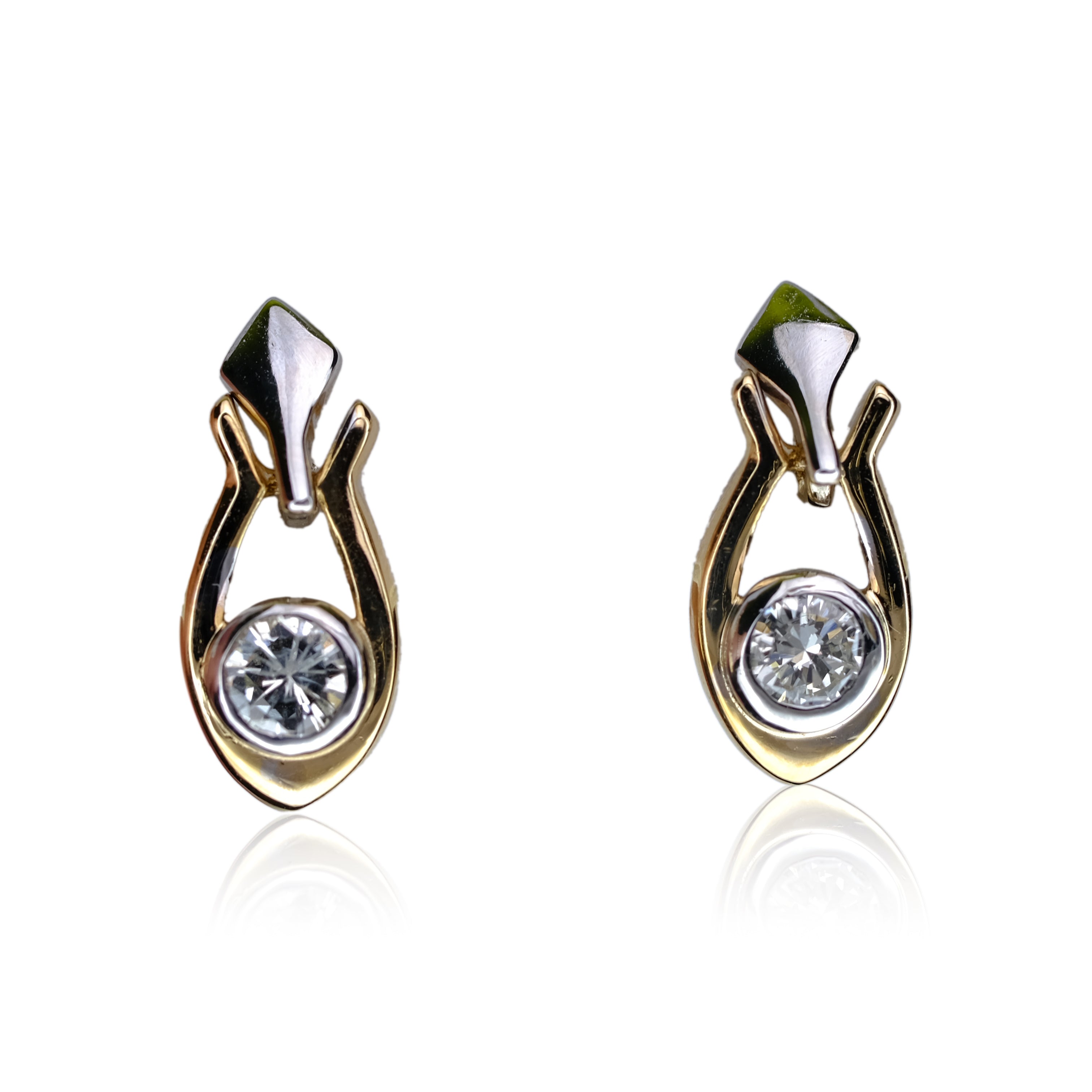 14K REAL YELLOW AND WHITE GOLD DIAMOND EARRINGS 0.80CTW SCREW BACK - Luxuriant Concierge