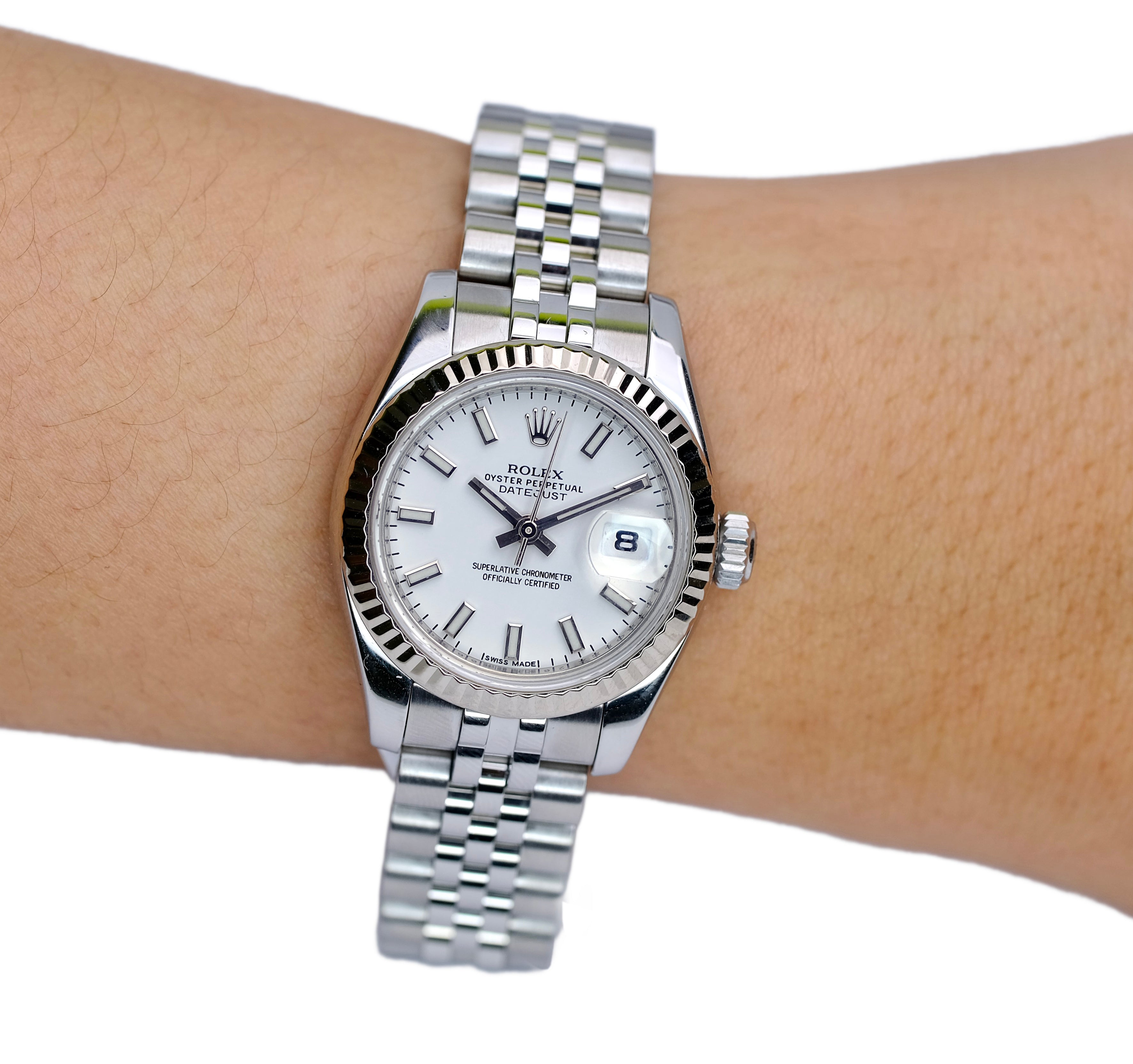 Rolex Datejust White Index Dial 18KW & SS Jubilee 179174 - Luxuriant Concierge