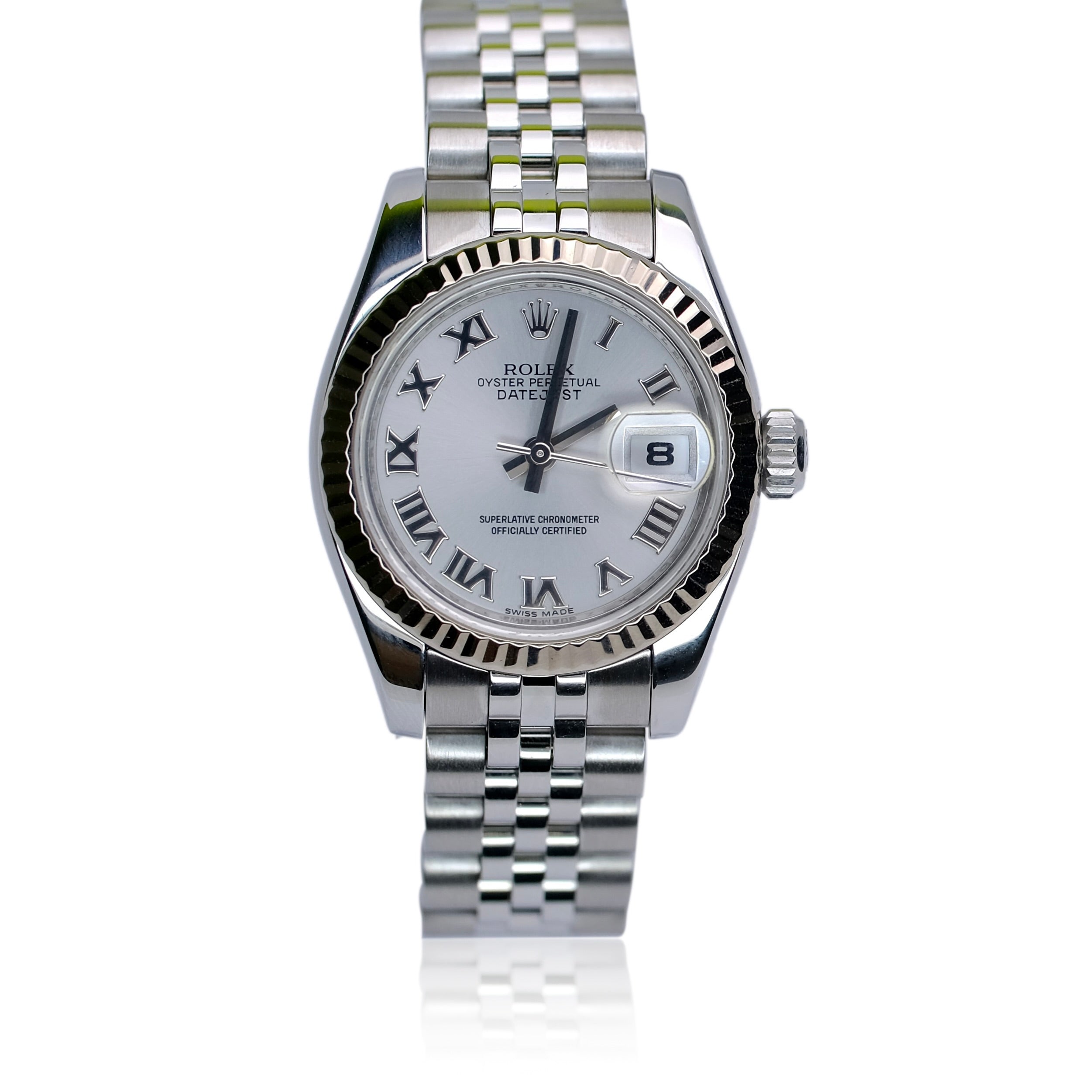 ROLEX DATEJUST SILVER ROMAN DIAL 18KW & SS JUBILEE WATCH 179174 - Luxuriant Concierge