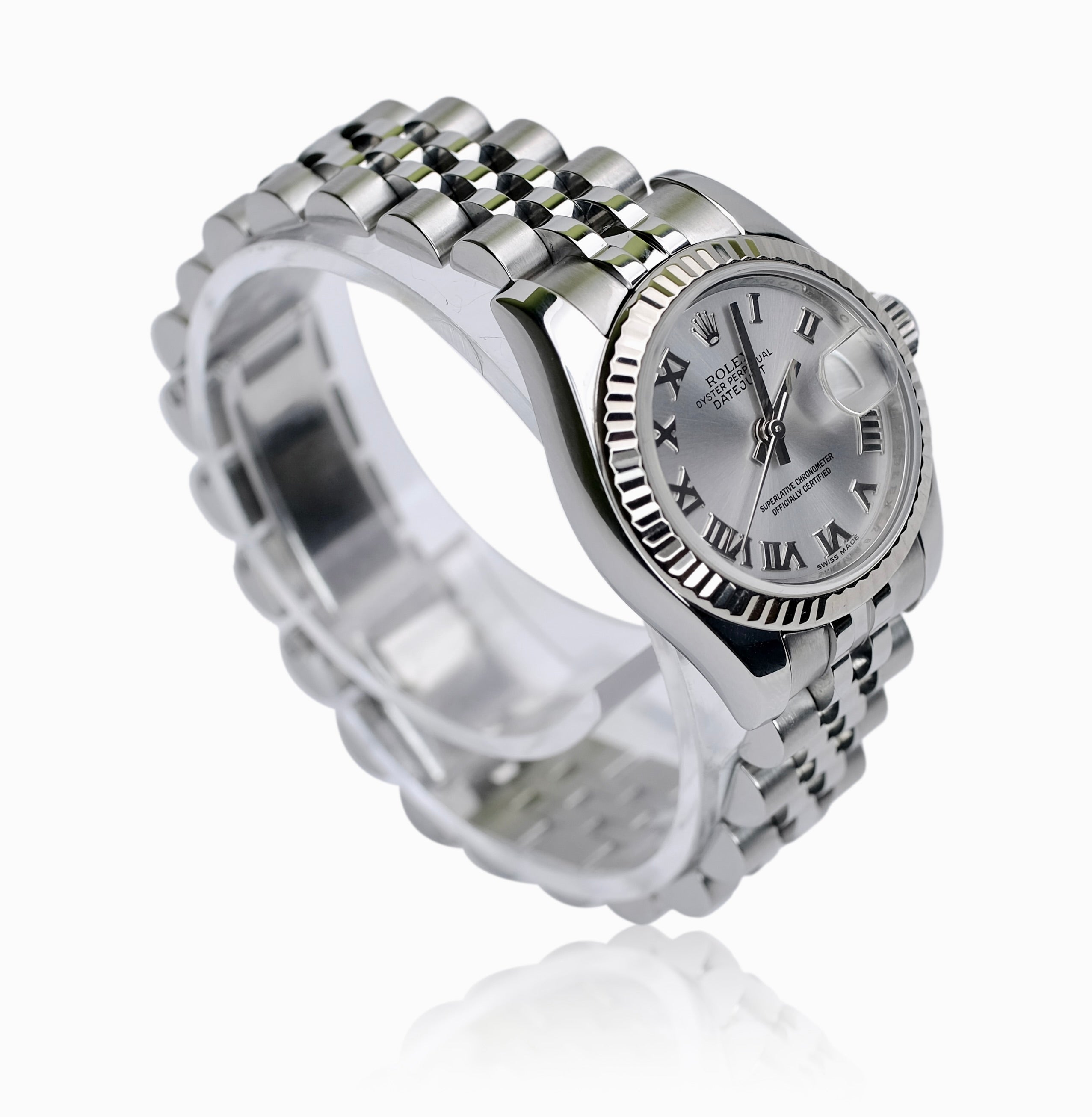 ROLEX DATEJUST SILVER ROMAN DIAL 18KW & SS JUBILEE WATCH 179174 - Luxuriant Concierge