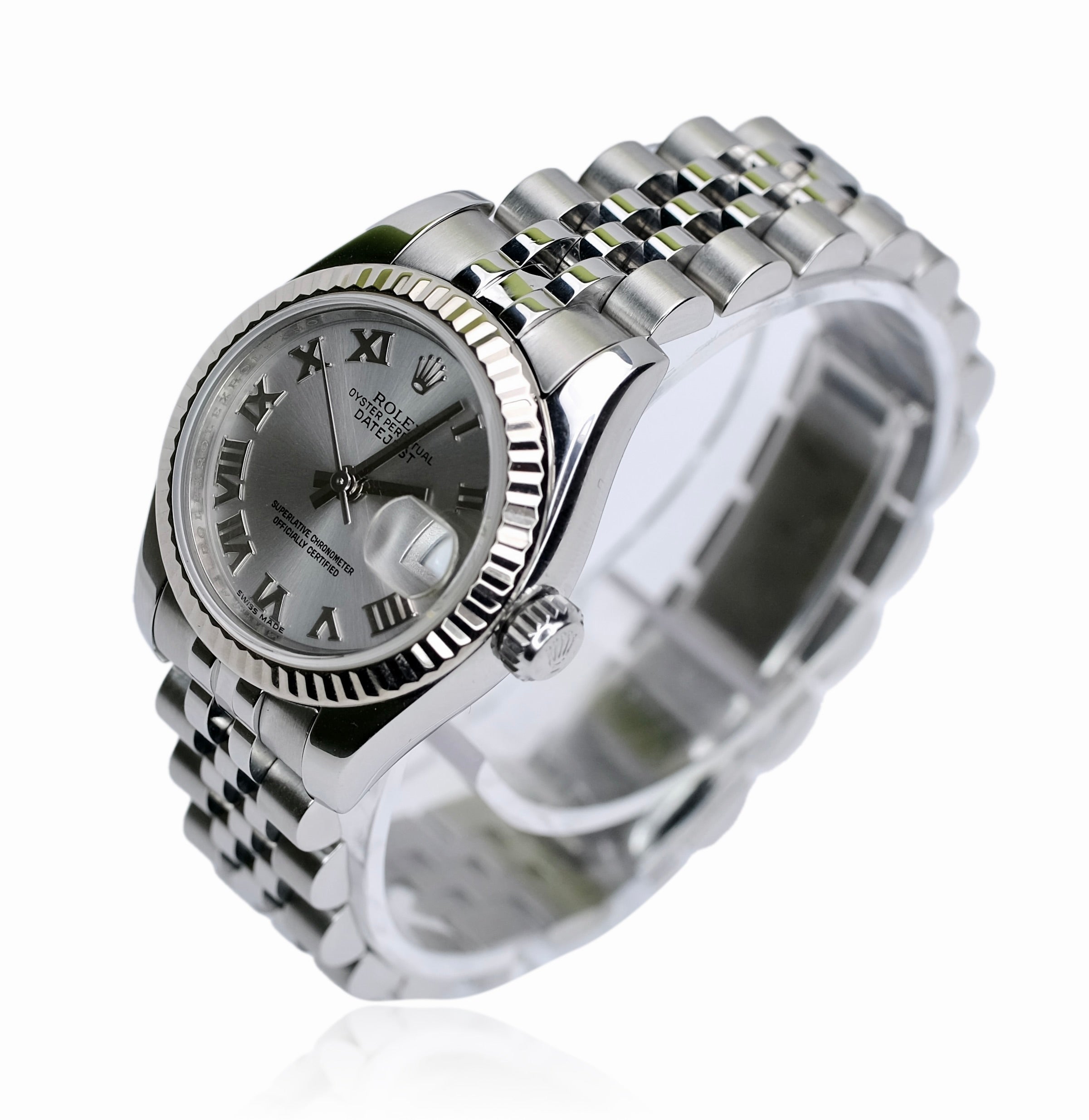 ROLEX DATEJUST SILVER ROMAN DIAL 18KW & SS JUBILEE WATCH 179174 - Luxuriant Concierge