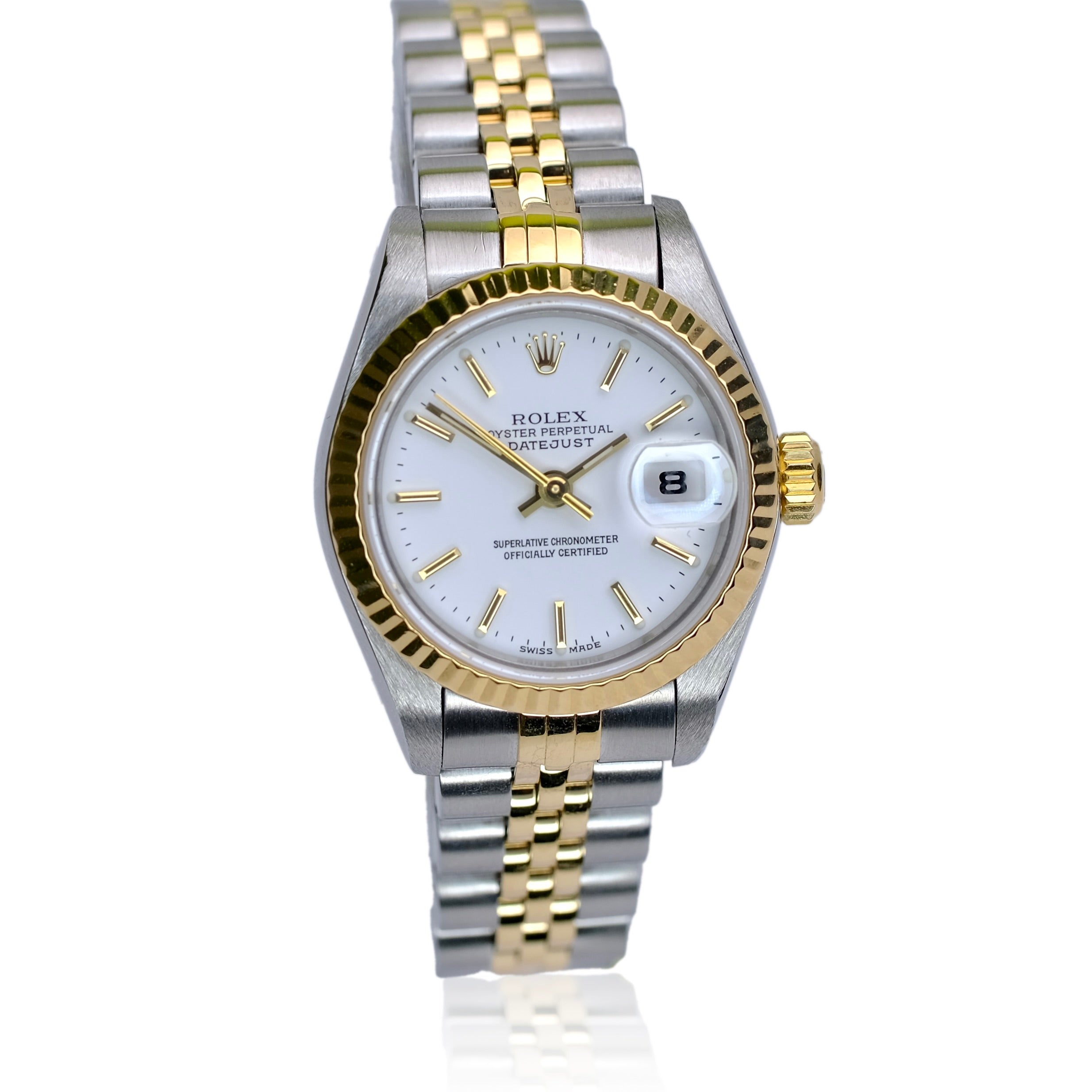 ROLEX DATEJUST WHITE INDEX DIAL GOLD & STEEL JUBILEE WATCH 69173 - Luxuriant Concierge