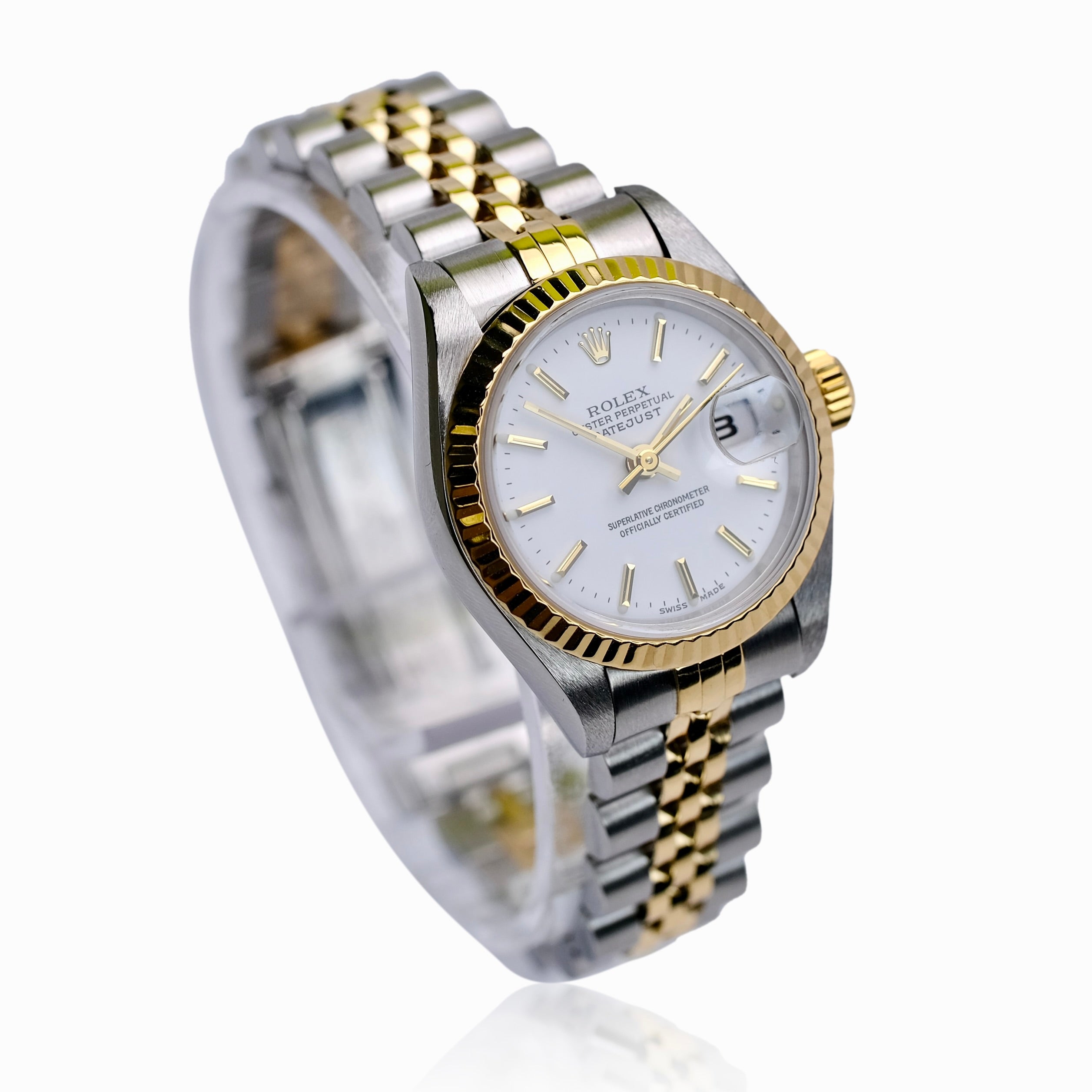 ROLEX DATEJUST WHITE INDEX DIAL GOLD & STEEL JUBILEE WATCH 69173 - Luxuriant Concierge