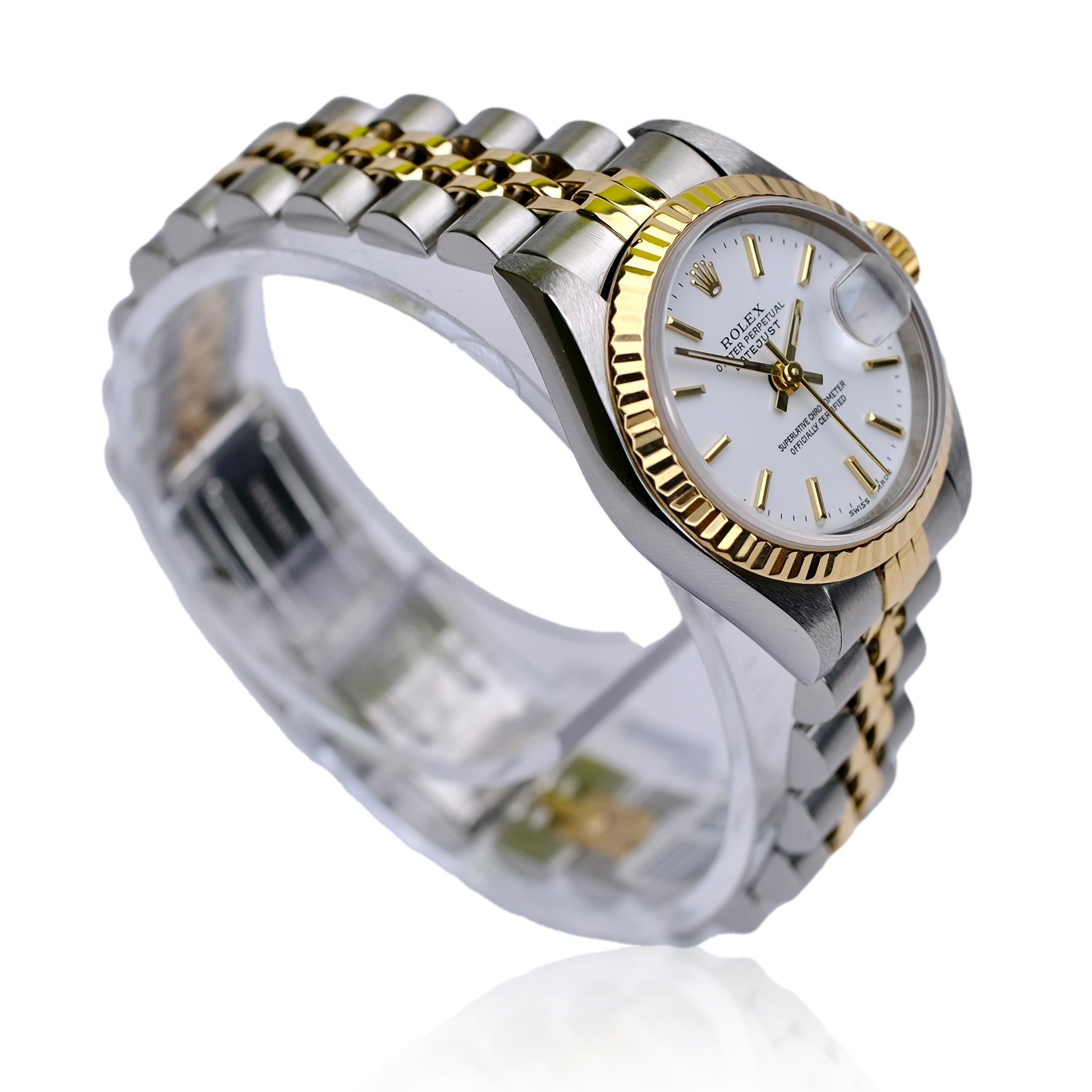 ROLEX DATEJUST WHITE INDEX DIAL GOLD & STEEL JUBILEE WATCH 69173 - Luxuriant Concierge