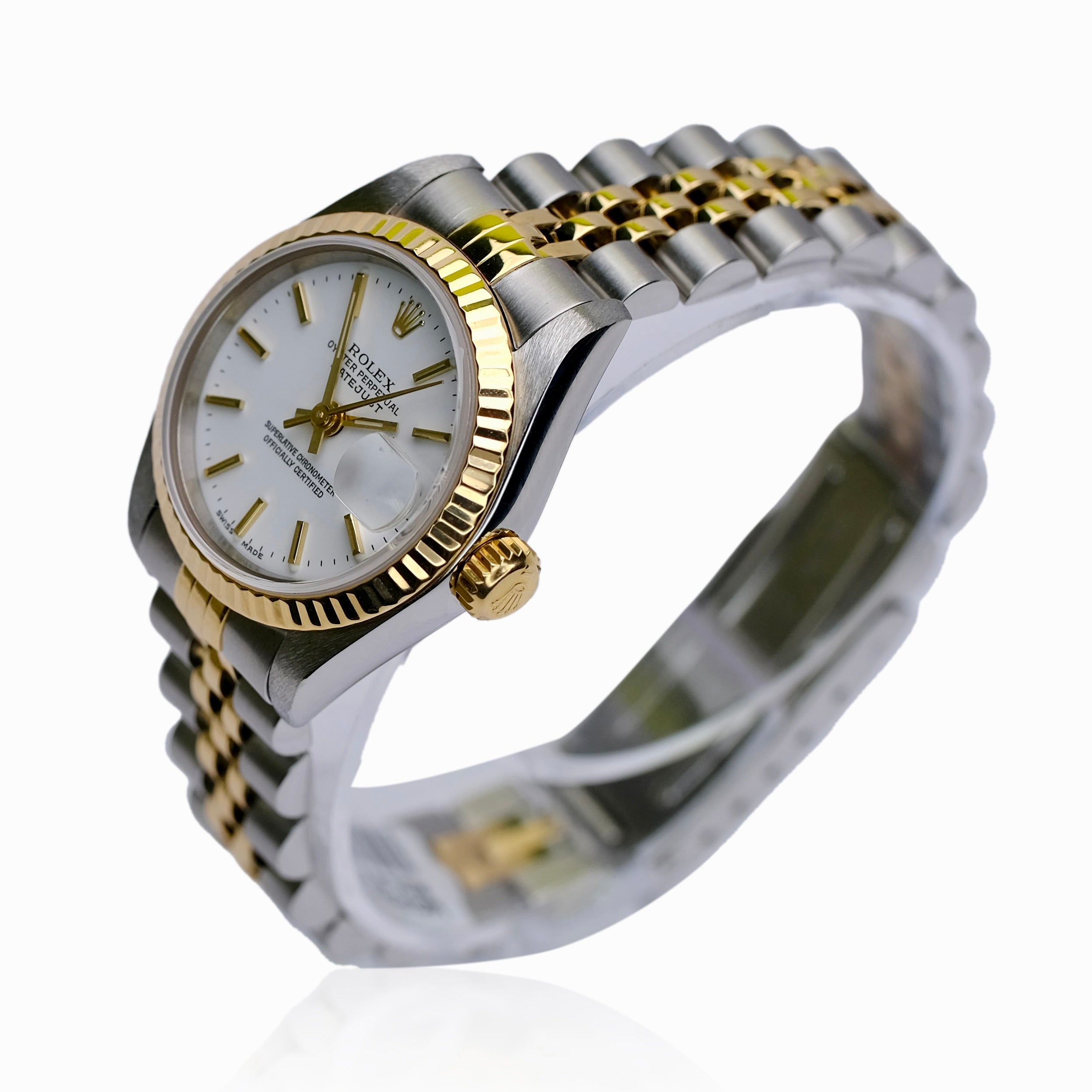 ROLEX DATEJUST WHITE INDEX DIAL GOLD & STEEL JUBILEE WATCH 69173 - Luxuriant Concierge