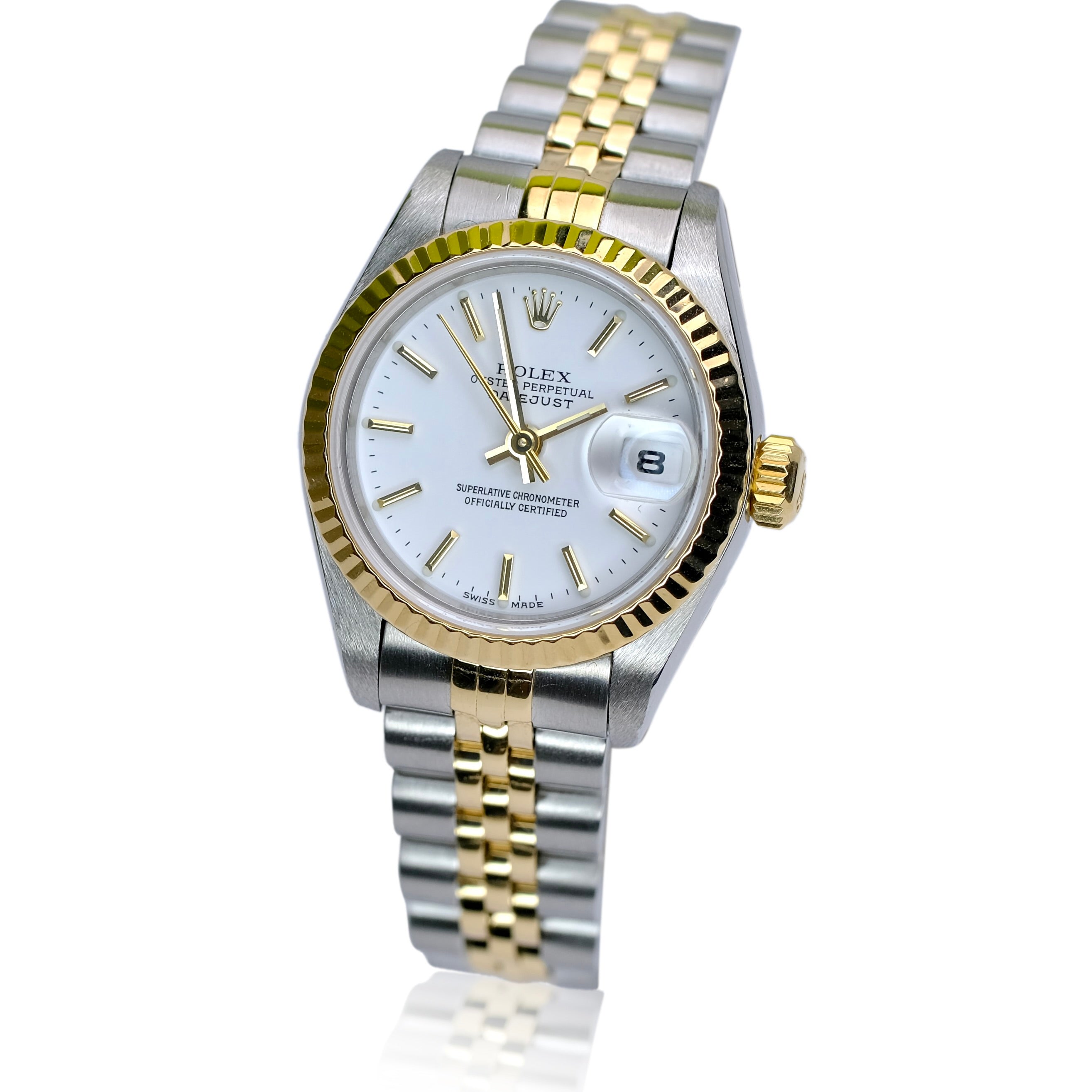 ROLEX DATEJUST WHITE INDEX DIAL GOLD & STEEL JUBILEE WATCH 69173 - Luxuriant Concierge