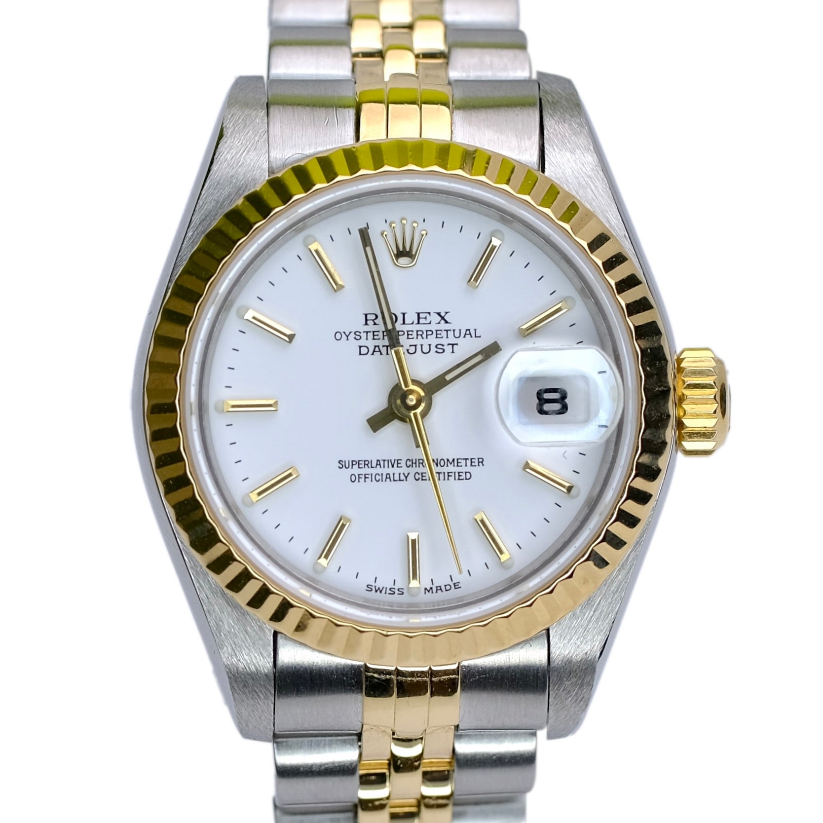 ROLEX DATEJUST WHITE INDEX DIAL GOLD & STEEL JUBILEE WATCH 69173 - Luxuriant Concierge