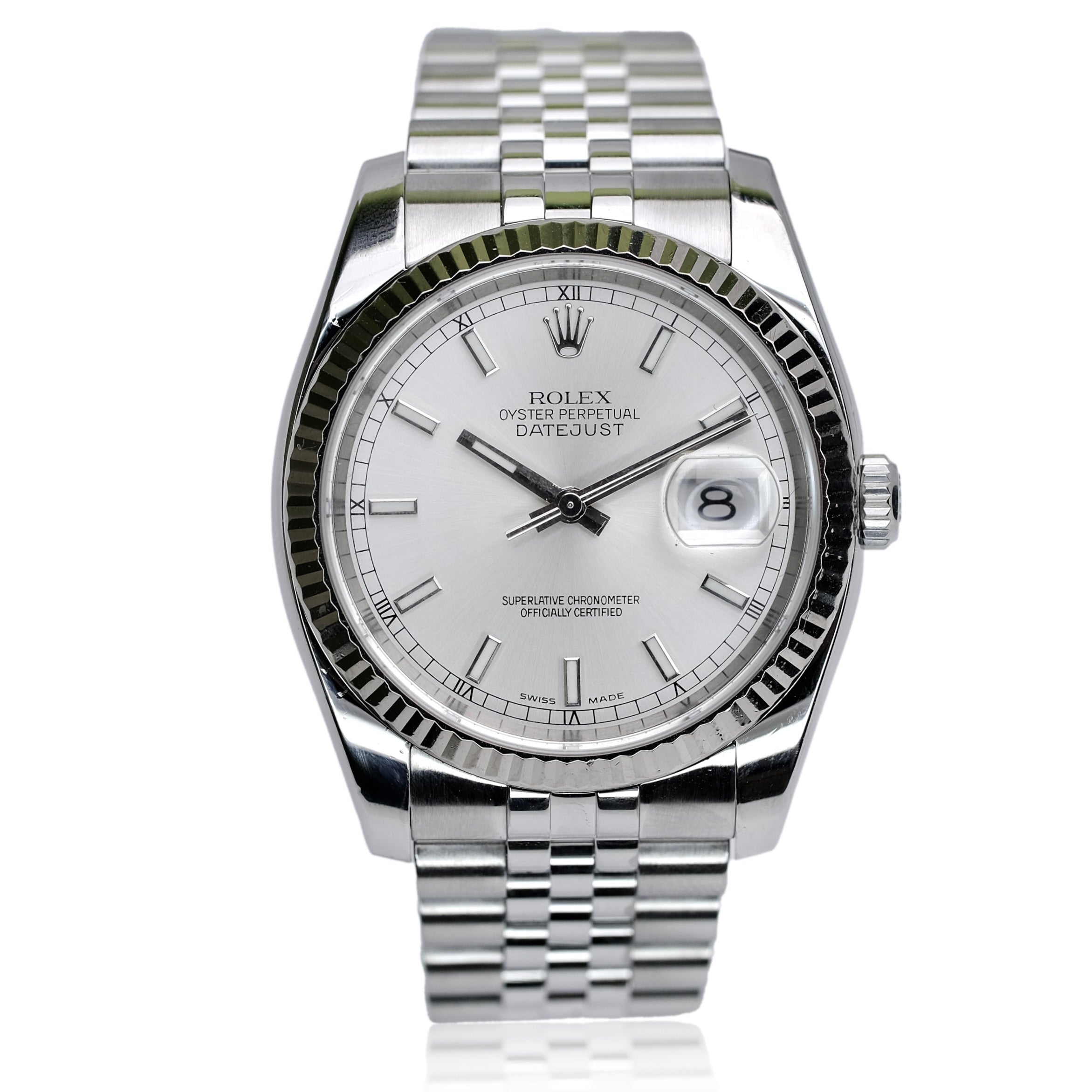 ROLEX DATEJUST SILVER INDEX DIAL STEEL JUBILEE WATCH 116234 W/ PAPER - Luxuriant Concierge