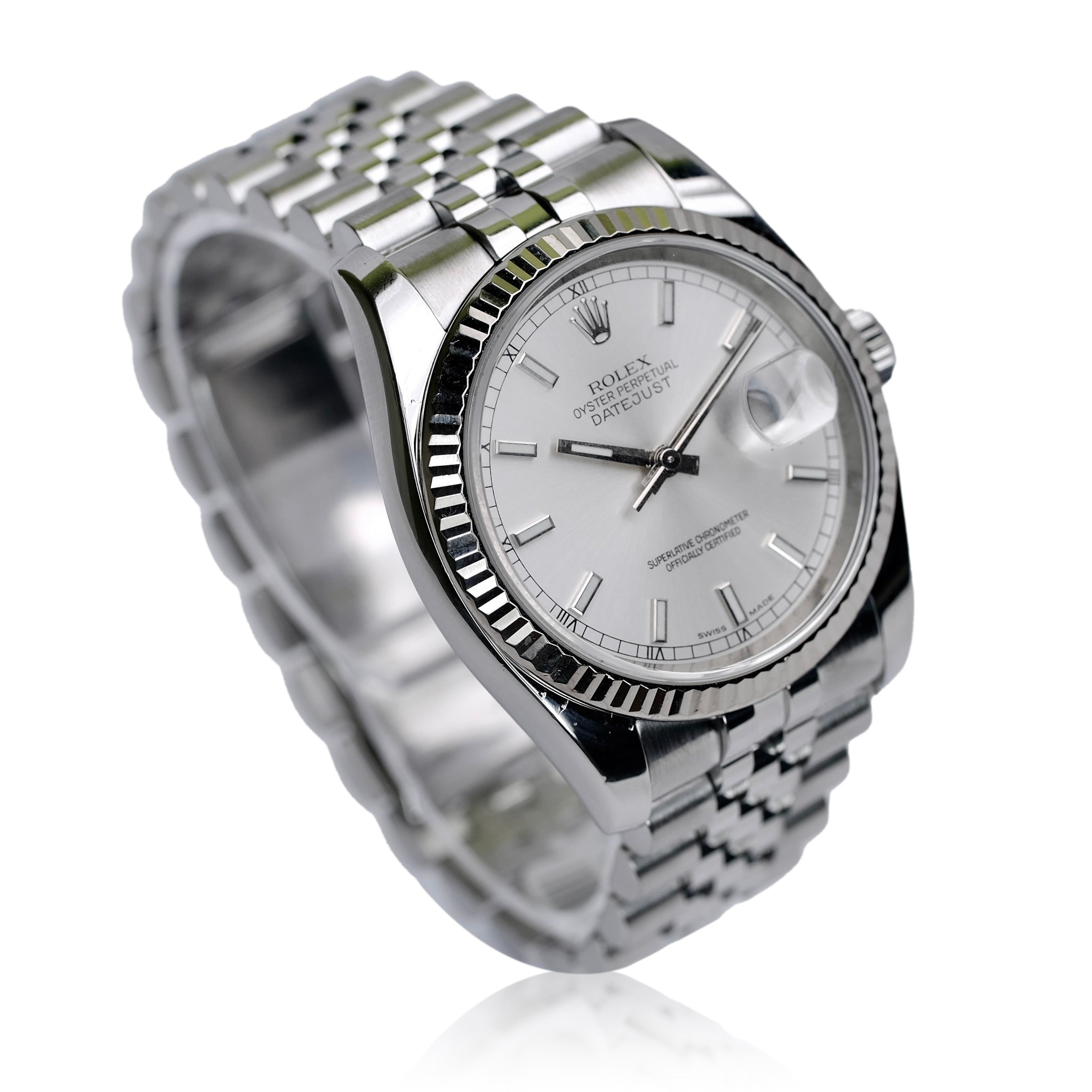 ROLEX DATEJUST SILVER INDEX DIAL STEEL JUBILEE WATCH 116234 W/ PAPER - Luxuriant Concierge