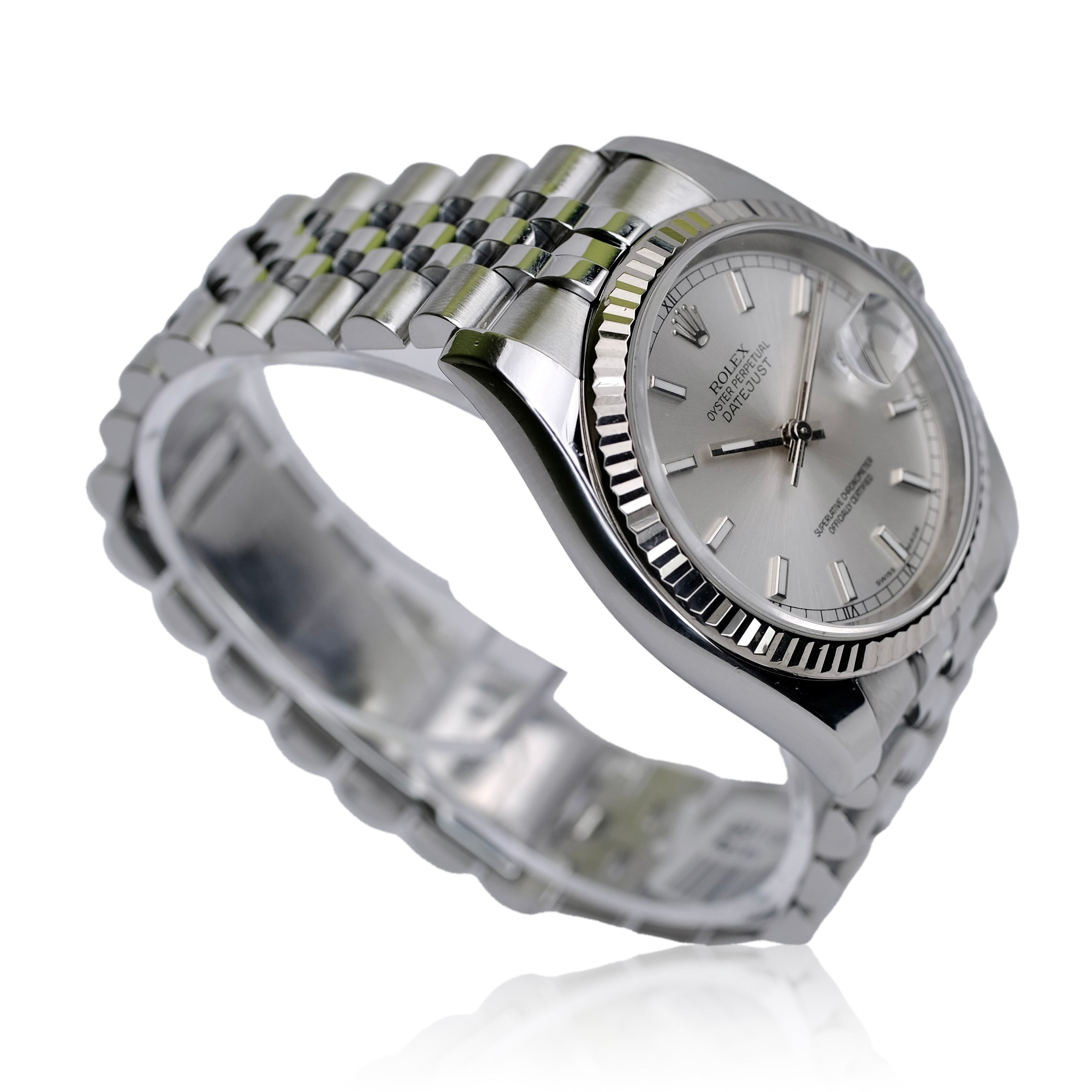 ROLEX DATEJUST SILVER INDEX DIAL STEEL JUBILEE WATCH 116234 W/ PAPER - Luxuriant Concierge