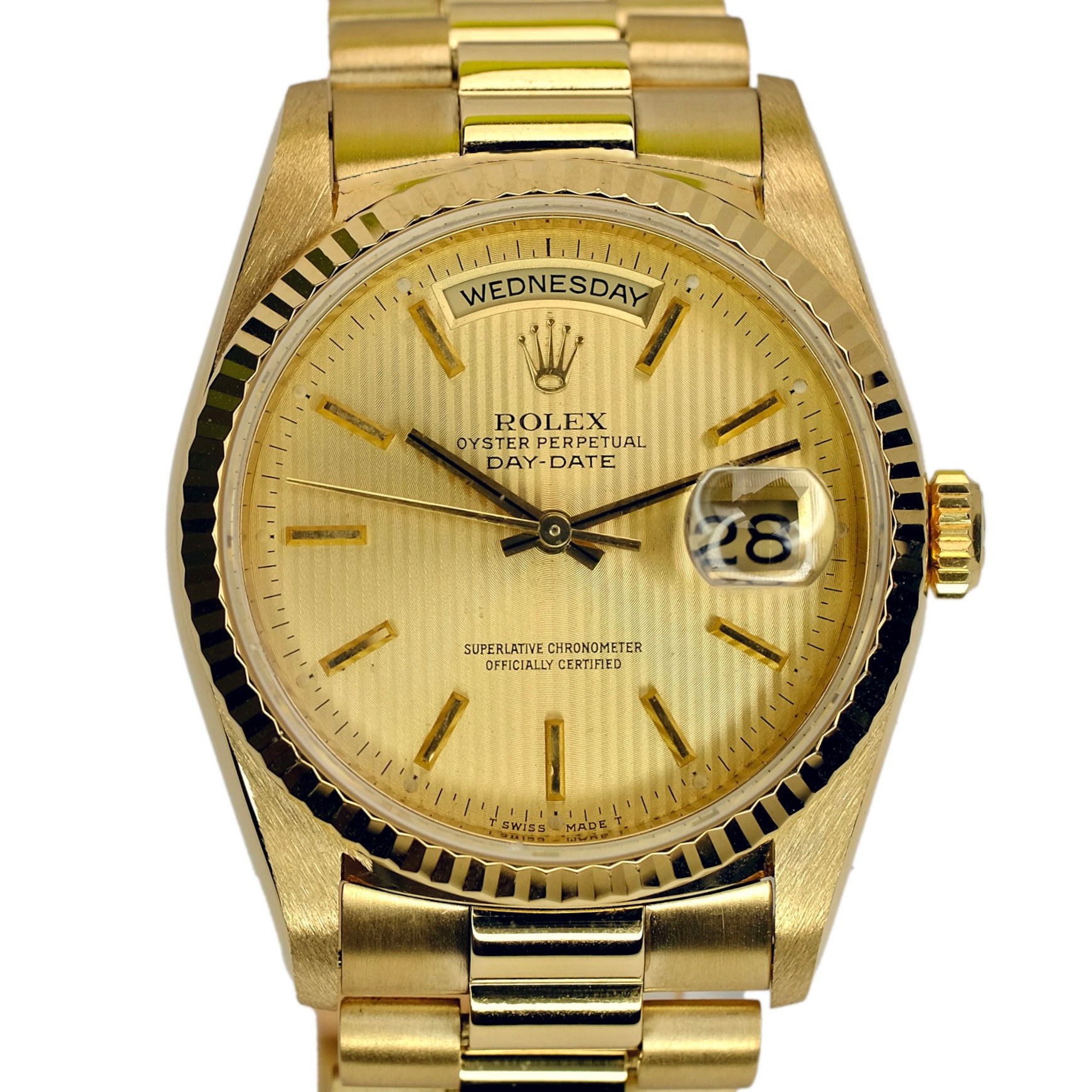 Rolex Day-Date Champagne Tapestry Index Dial 18KY President Band 18238 - Luxuriant Concierge