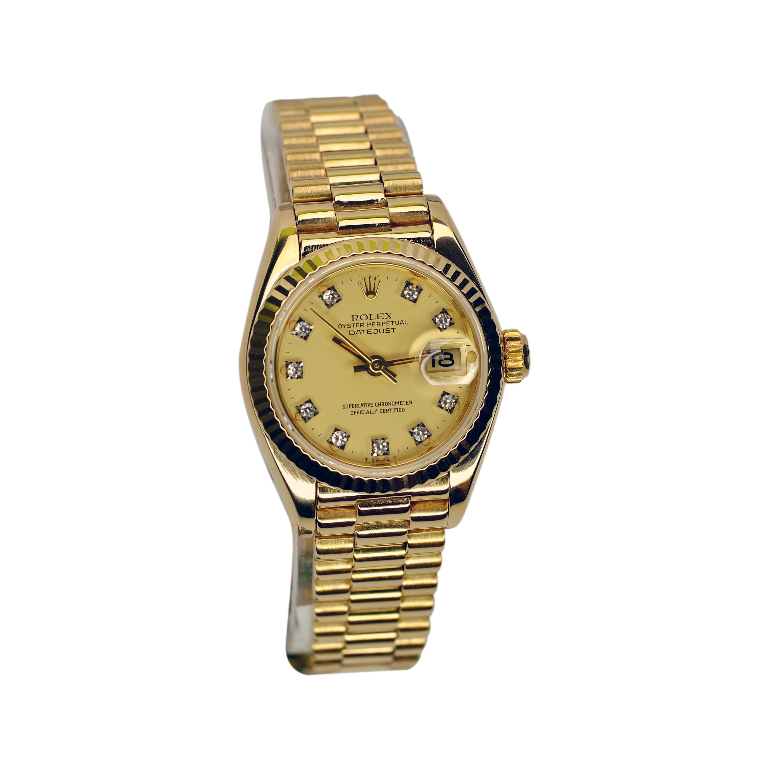 ROLEX DATEJUST CHAMPAGNE DIAMOND DIAL 18KY GOLD PRESIDENT 69178 BOX&PAPER - Luxuriant Concierge