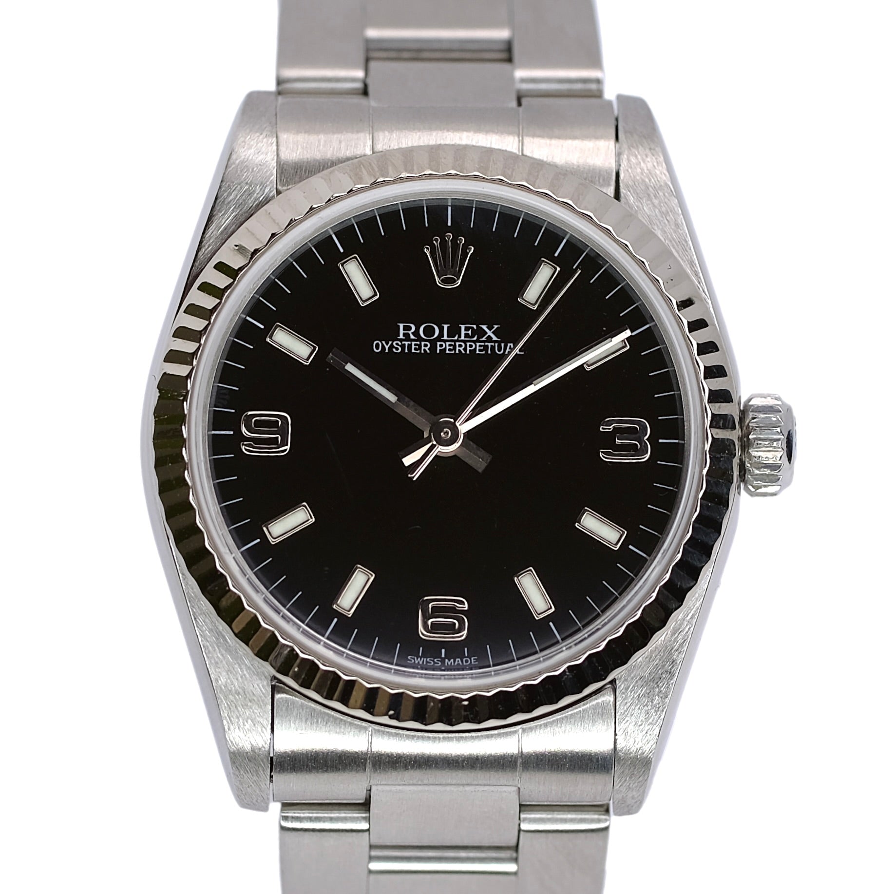 Rolex Oyster Perpetual Mid-Size Black Index-Arabic Dial Oyster Band Watch YR-1999 77014 - Luxuriant Concierge