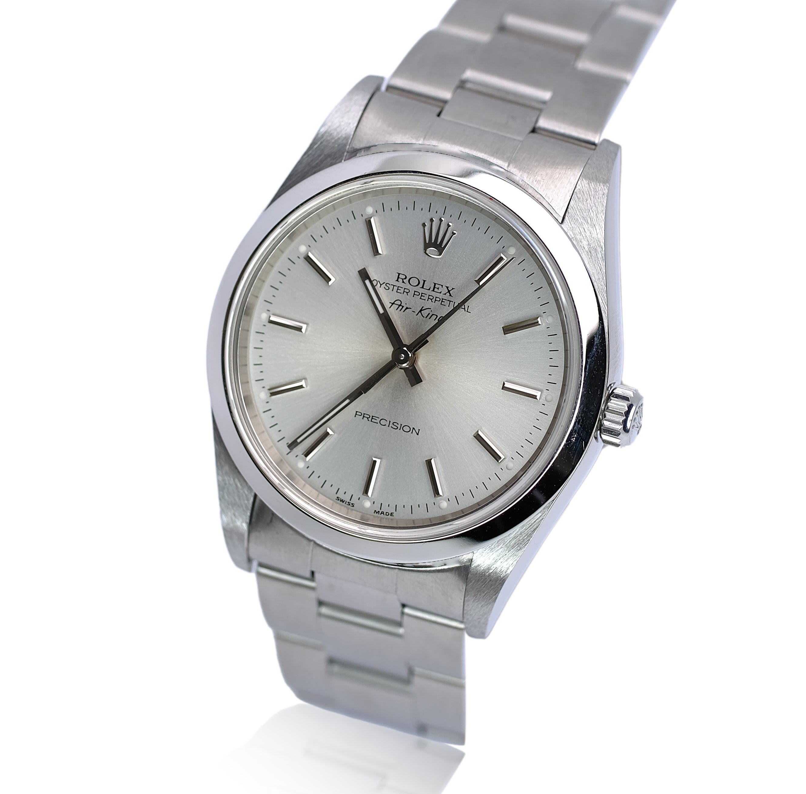 ROLEX AIRKING SILVER INDEX DIAL STEEL OYSTER WATCH 14000 BOX&PAPER - Luxuriant Concierge