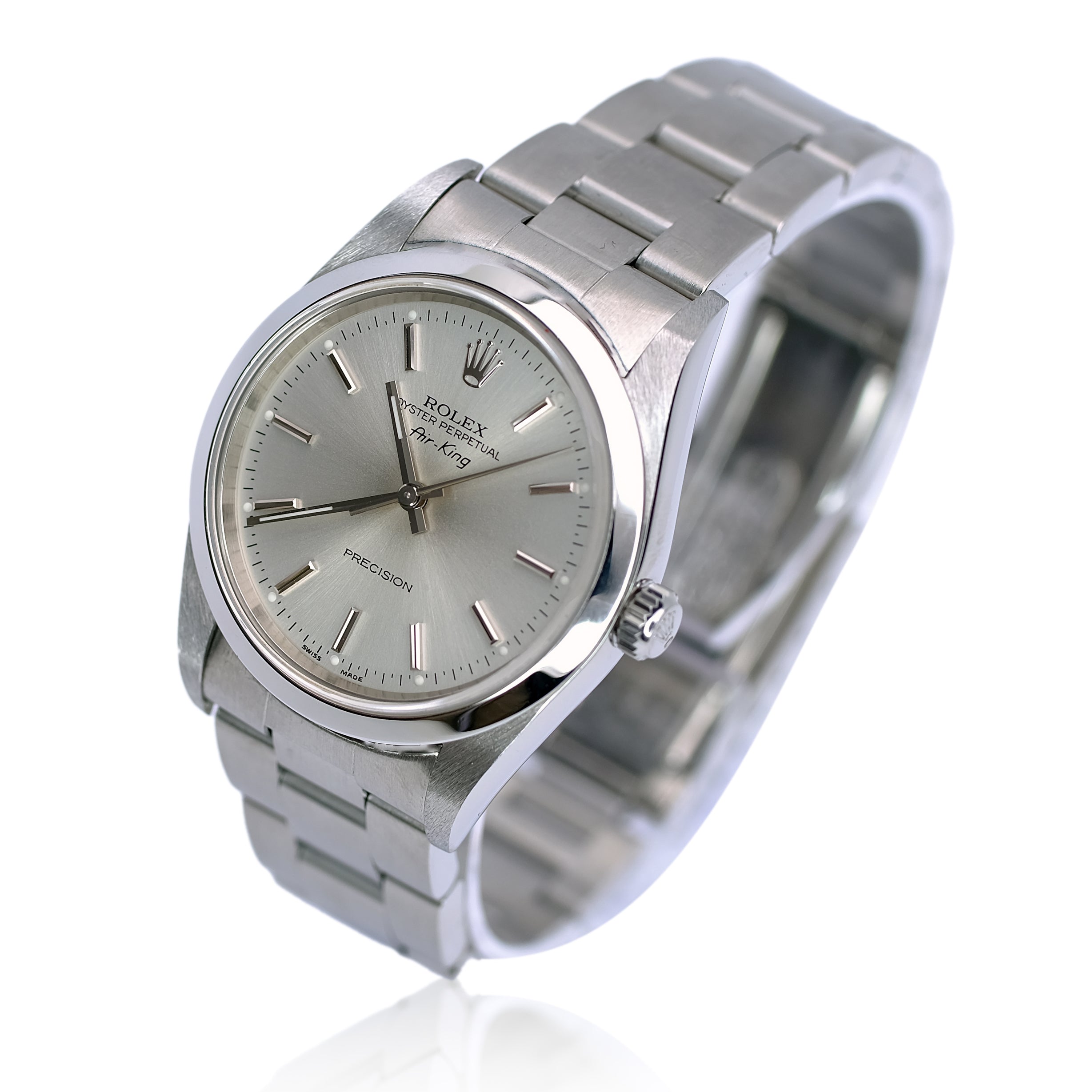 ROLEX AIRKING SILVER INDEX DIAL STEEL OYSTER WATCH 14000 BOX&PAPER - Luxuriant Concierge