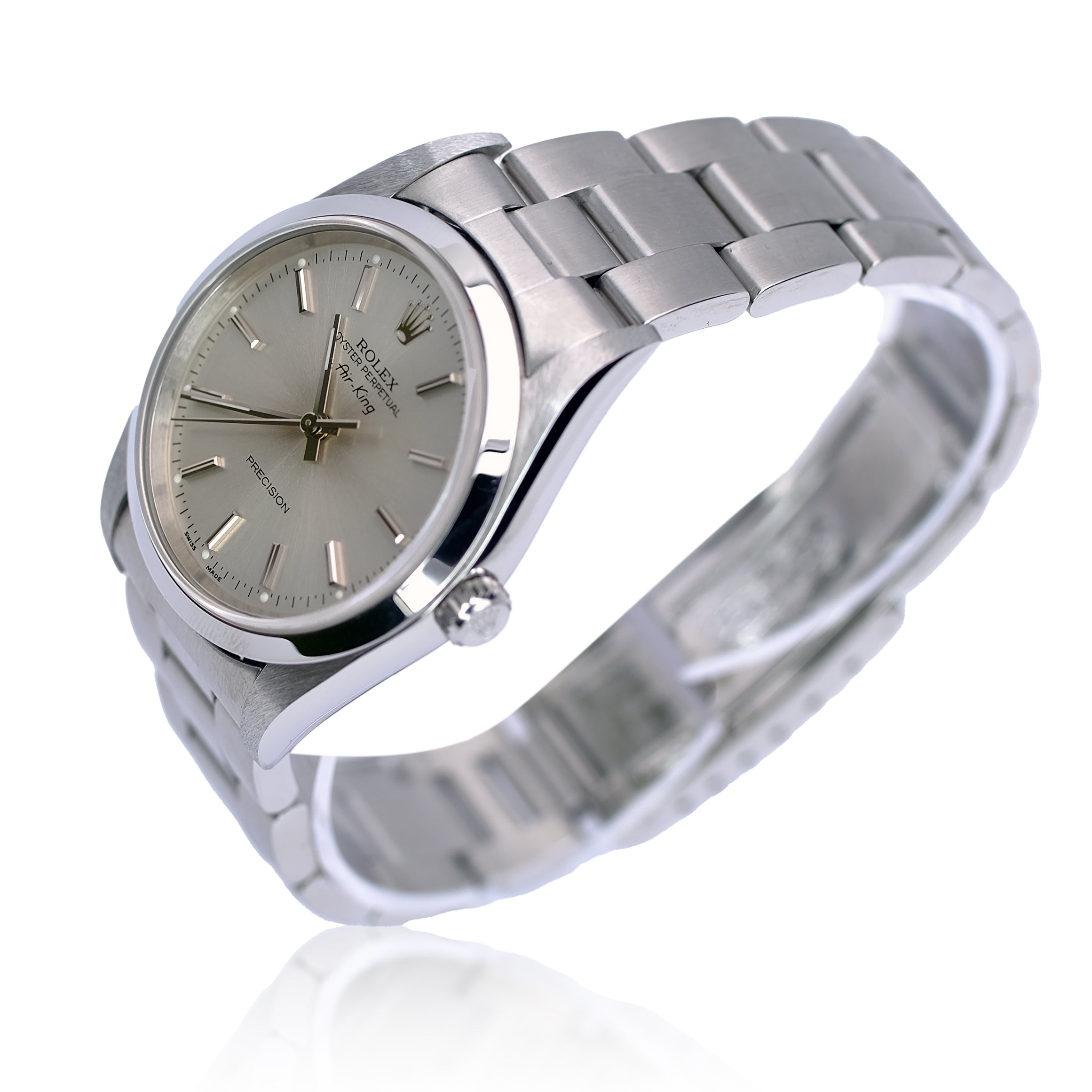 ROLEX AIRKING SILVER INDEX DIAL STEEL OYSTER WATCH 14000 BOX&PAPER - Luxuriant Concierge