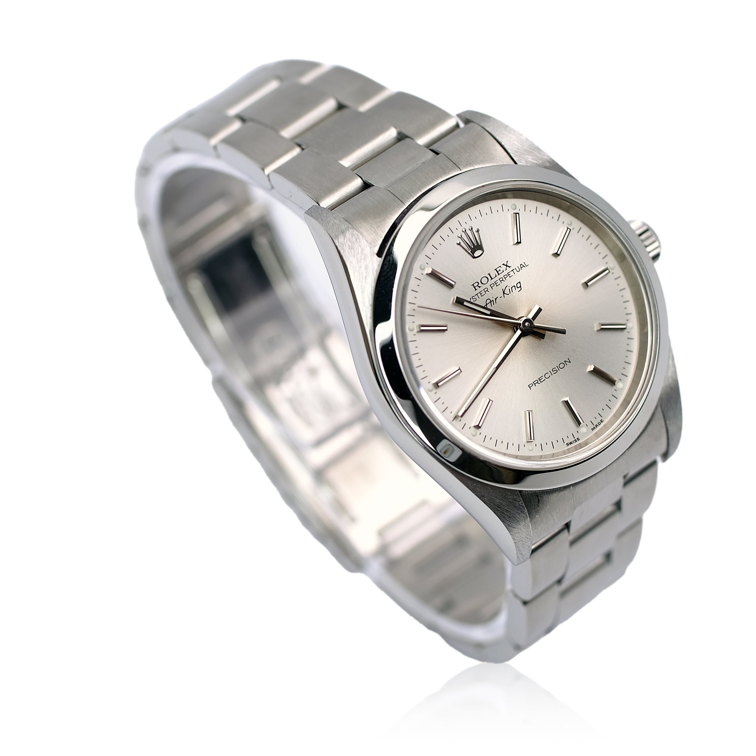 ROLEX AIRKING SILVER INDEX DIAL STEEL OYSTER WATCH 14000 BOX&PAPER - Luxuriant Concierge