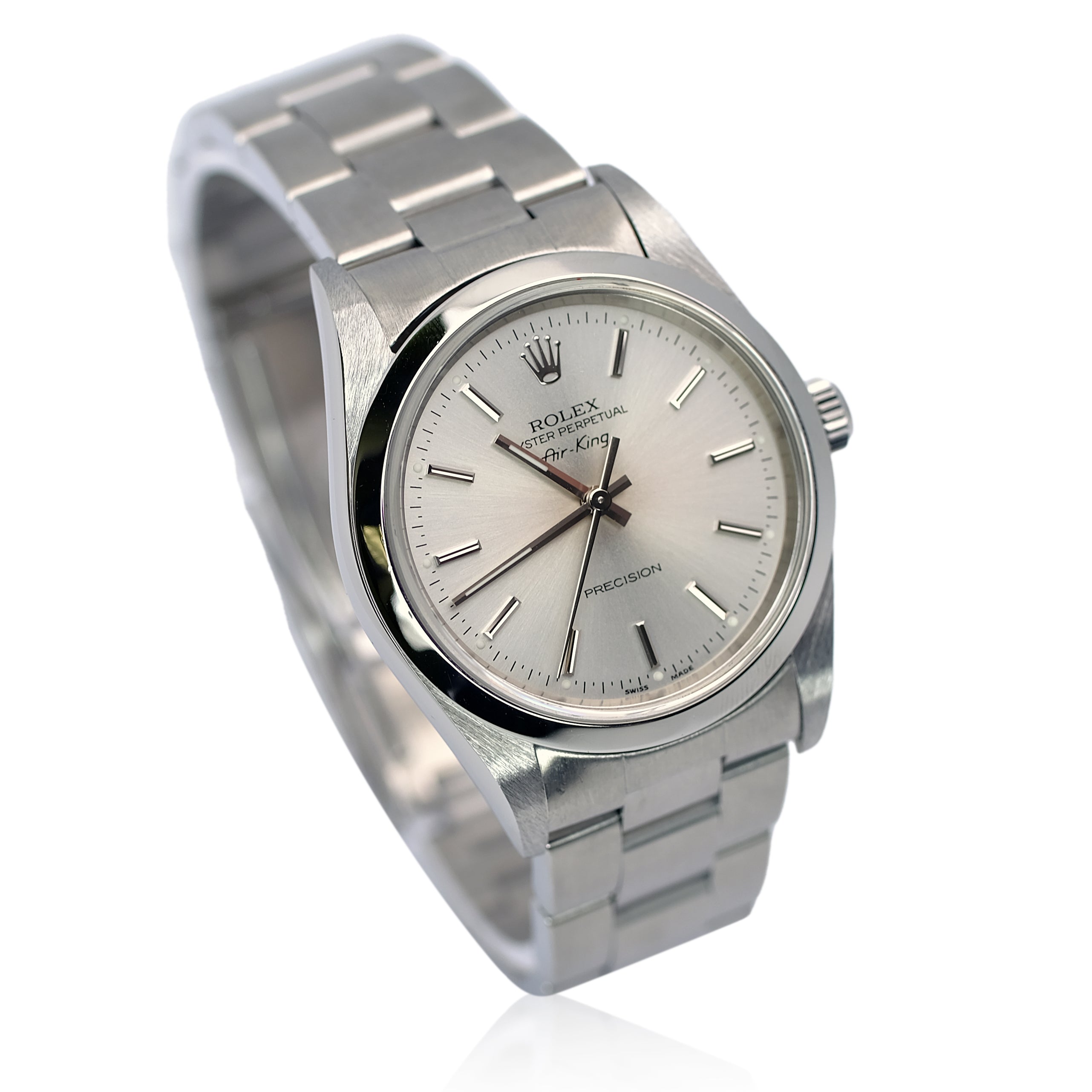 ROLEX AIRKING SILVER INDEX DIAL STEEL OYSTER WATCH 14000 BOX&PAPER - Luxuriant Concierge