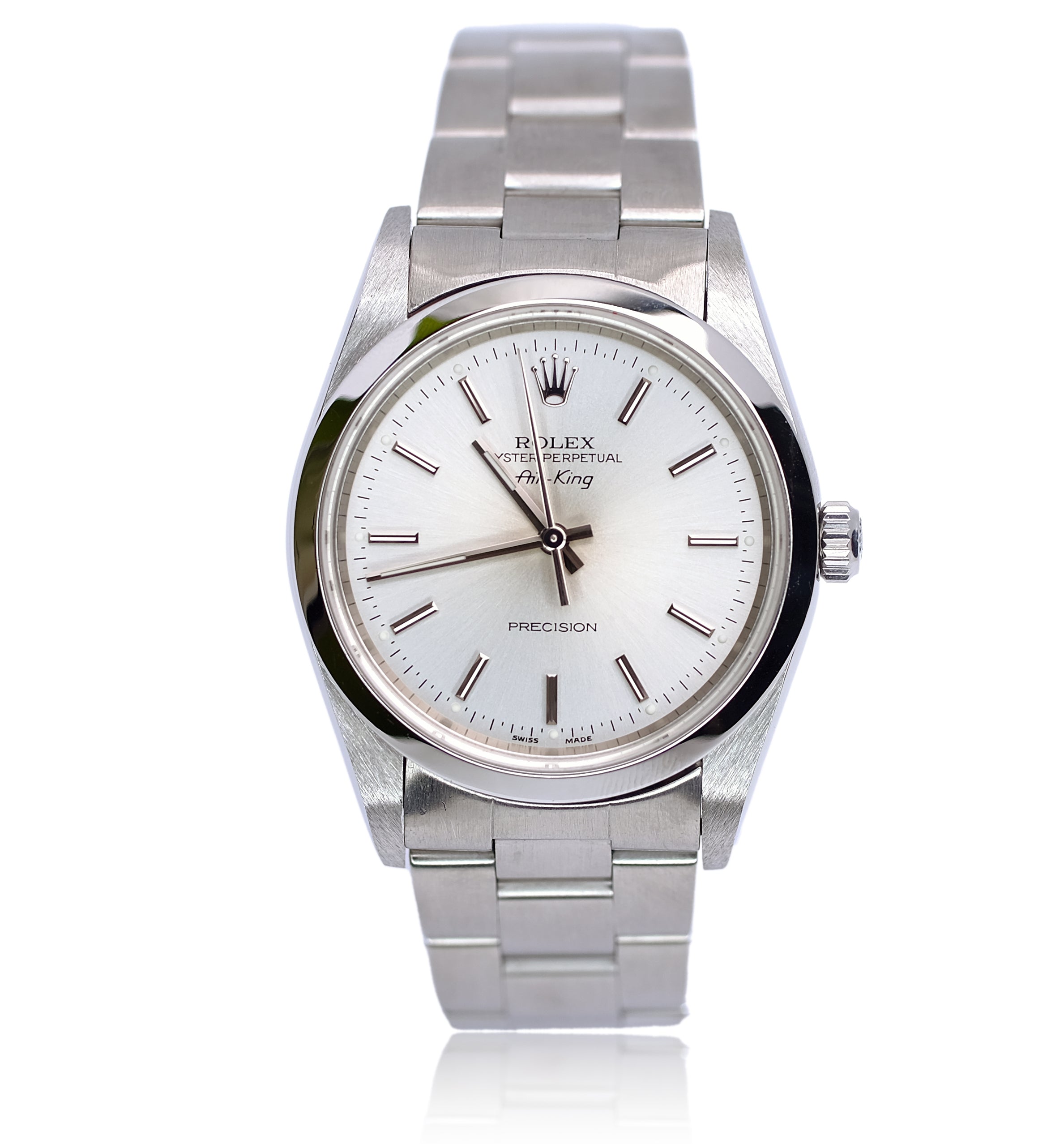 ROLEX AIRKING SILVER INDEX DIAL STEEL OYSTER WATCH 14000 BOX&PAPER - Luxuriant Concierge