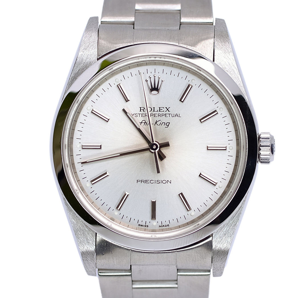 ROLEX AIRKING SILVER INDEX DIAL STEEL OYSTER WATCH 14000 BOX&PAPER - Luxuriant Concierge