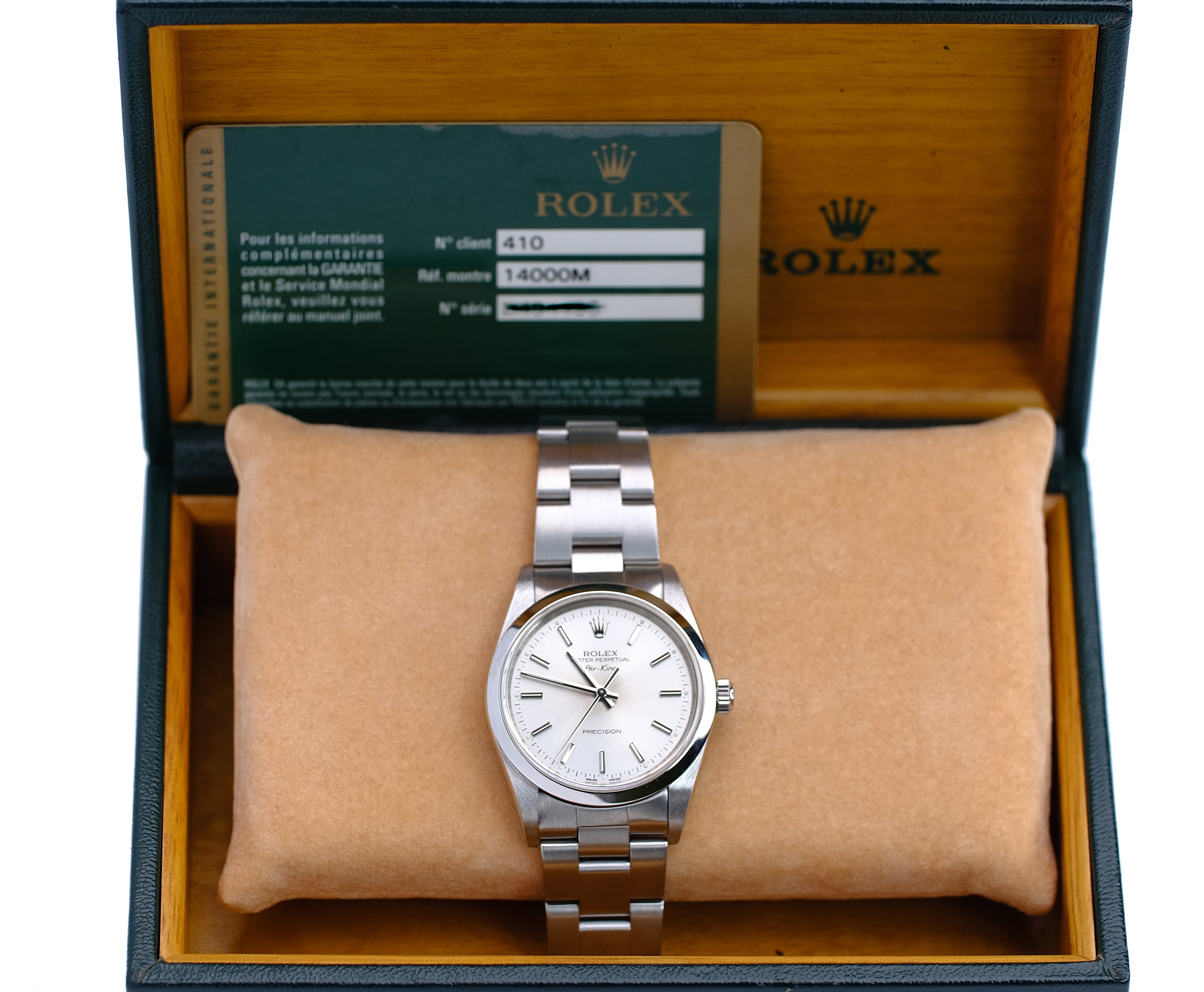 ROLEX AIRKING SILVER INDEX DIAL STEEL OYSTER WATCH 14000 BOX&PAPER - Luxuriant Concierge