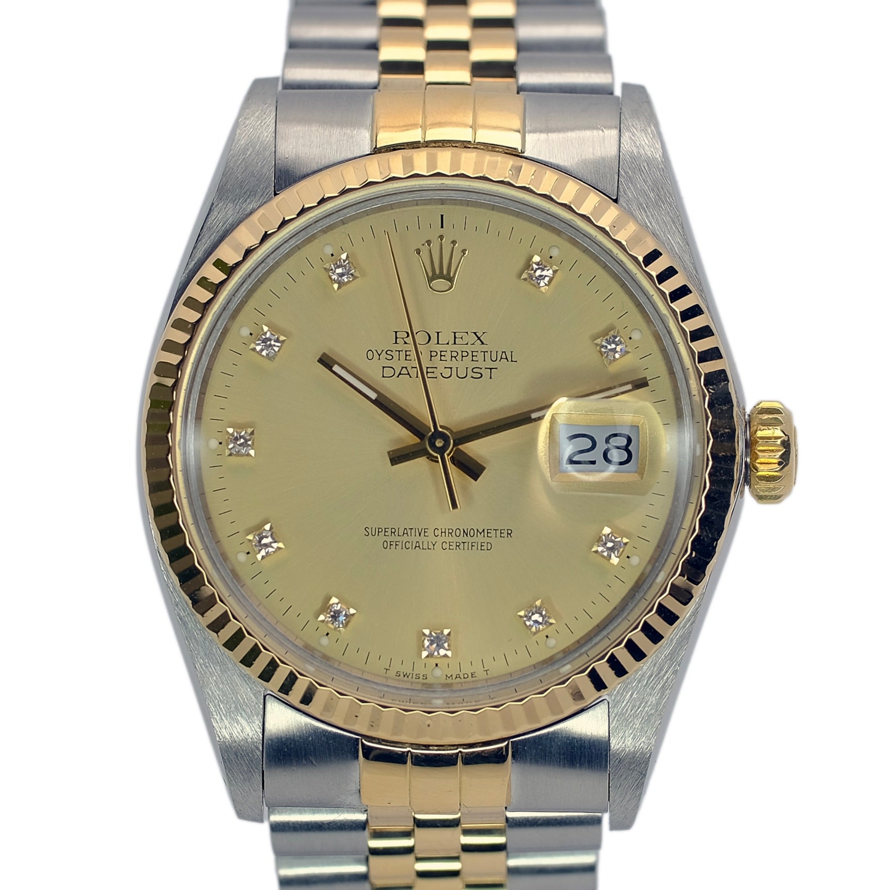 Rolex Datejust Champagne Index Dial 18K Gold & Steel Jubilee 16013 - Luxuriant Concierge