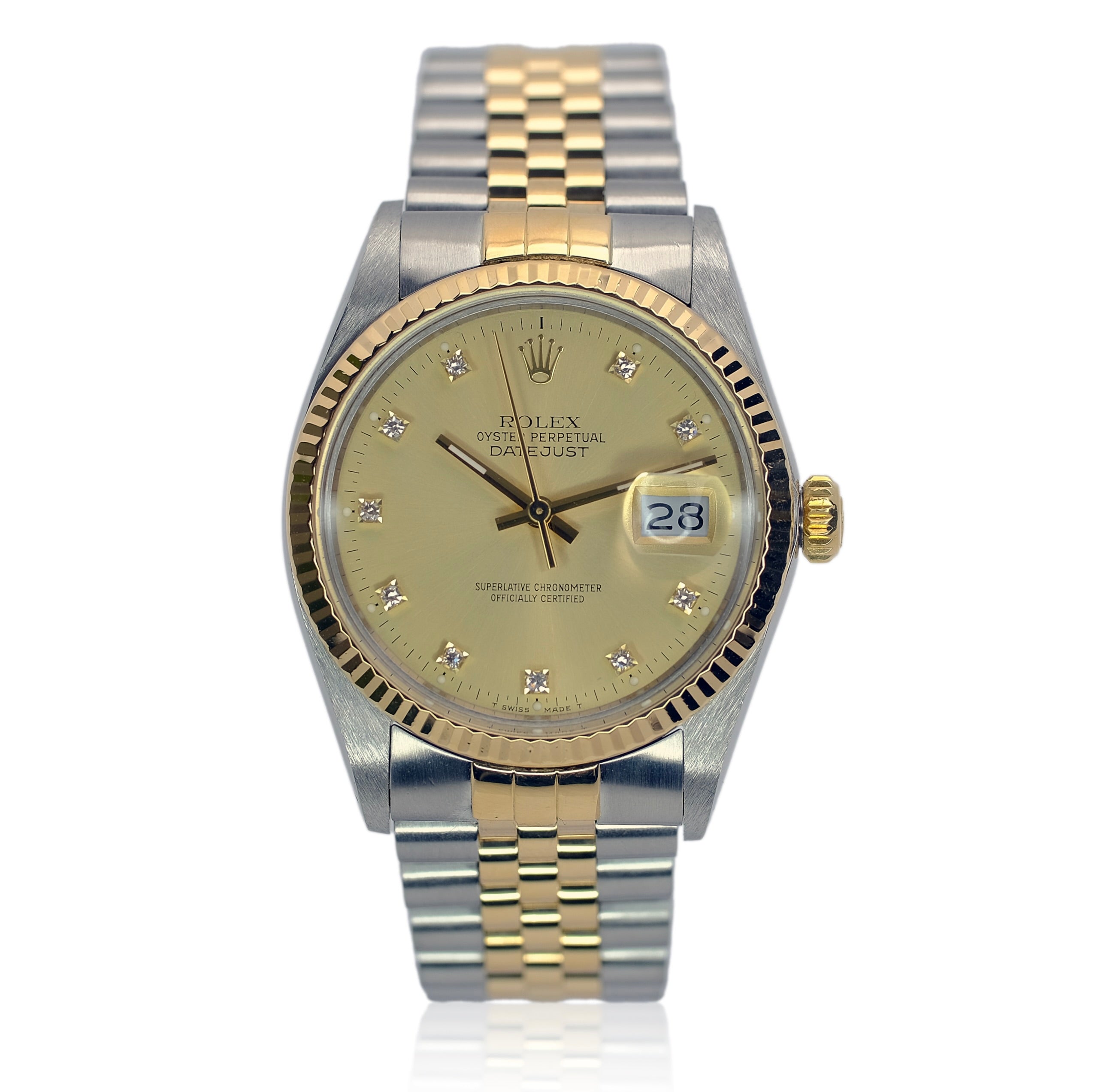 Rolex Datejust Champagne Index Dial 18K Gold & Steel Jubilee 16013 - Luxuriant Concierge