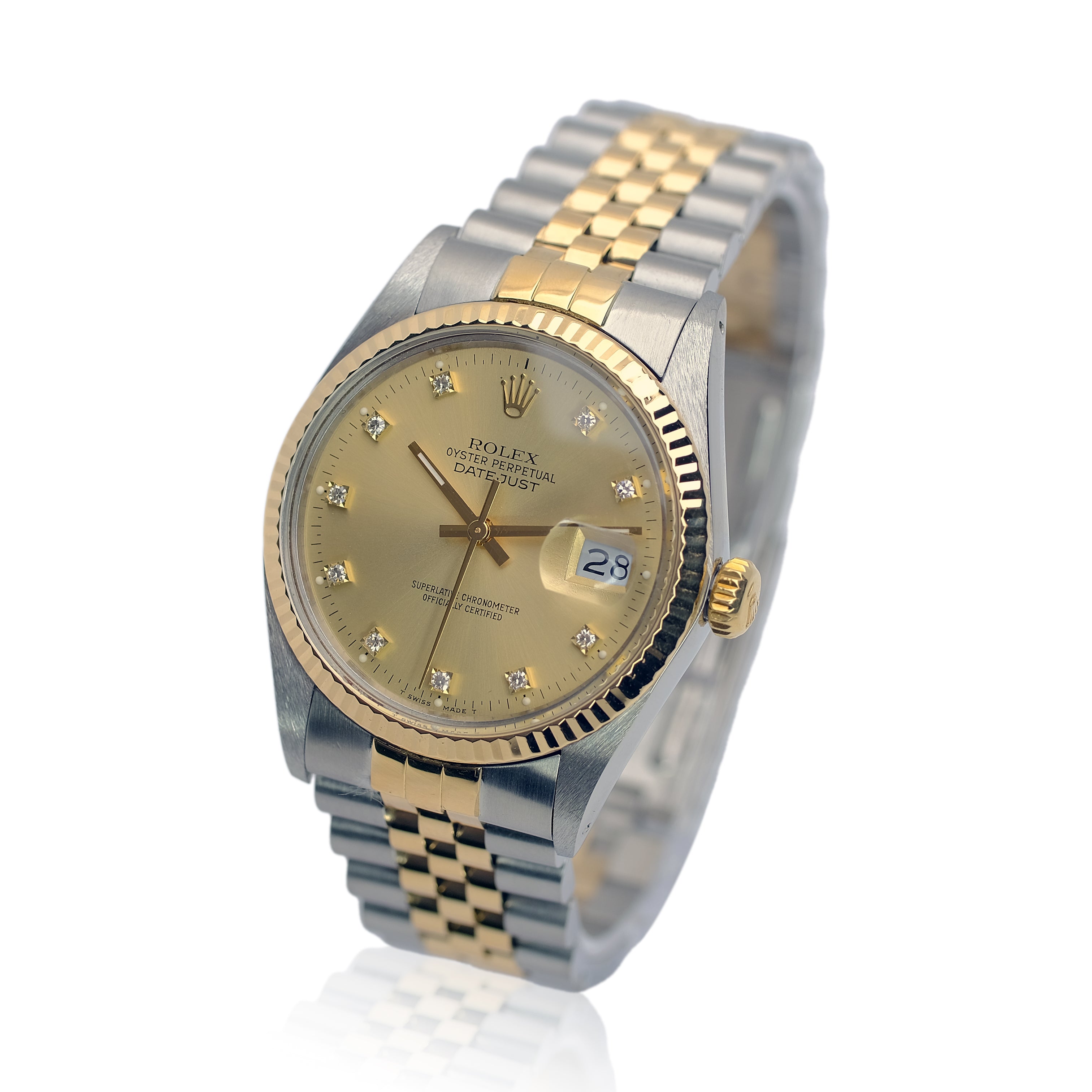 Rolex Datejust Champagne Index Dial 18K Gold & Steel Jubilee 16013 - Luxuriant Concierge