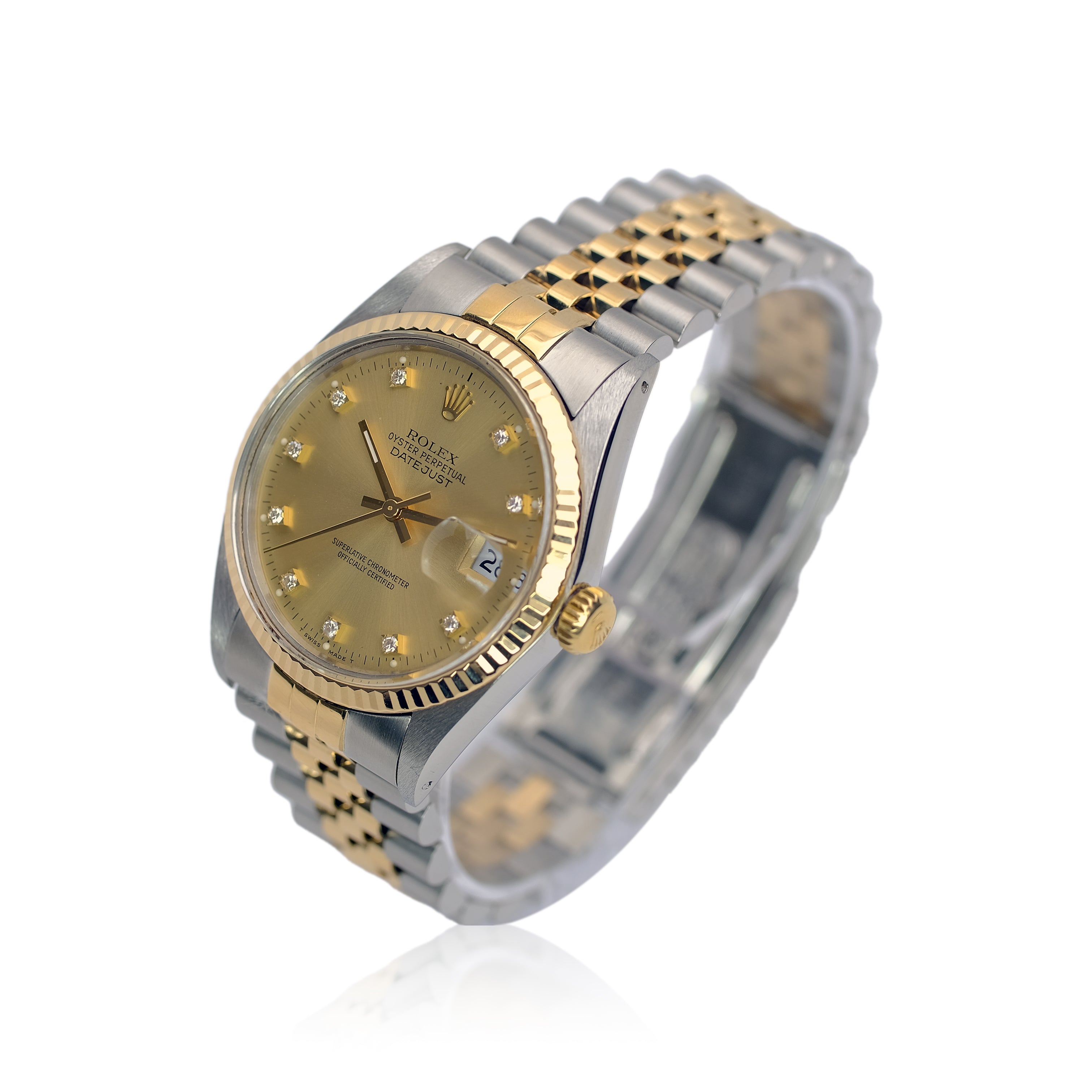 Rolex Datejust Champagne Index Dial 18K Gold & Steel Jubilee 16013 - Luxuriant Concierge