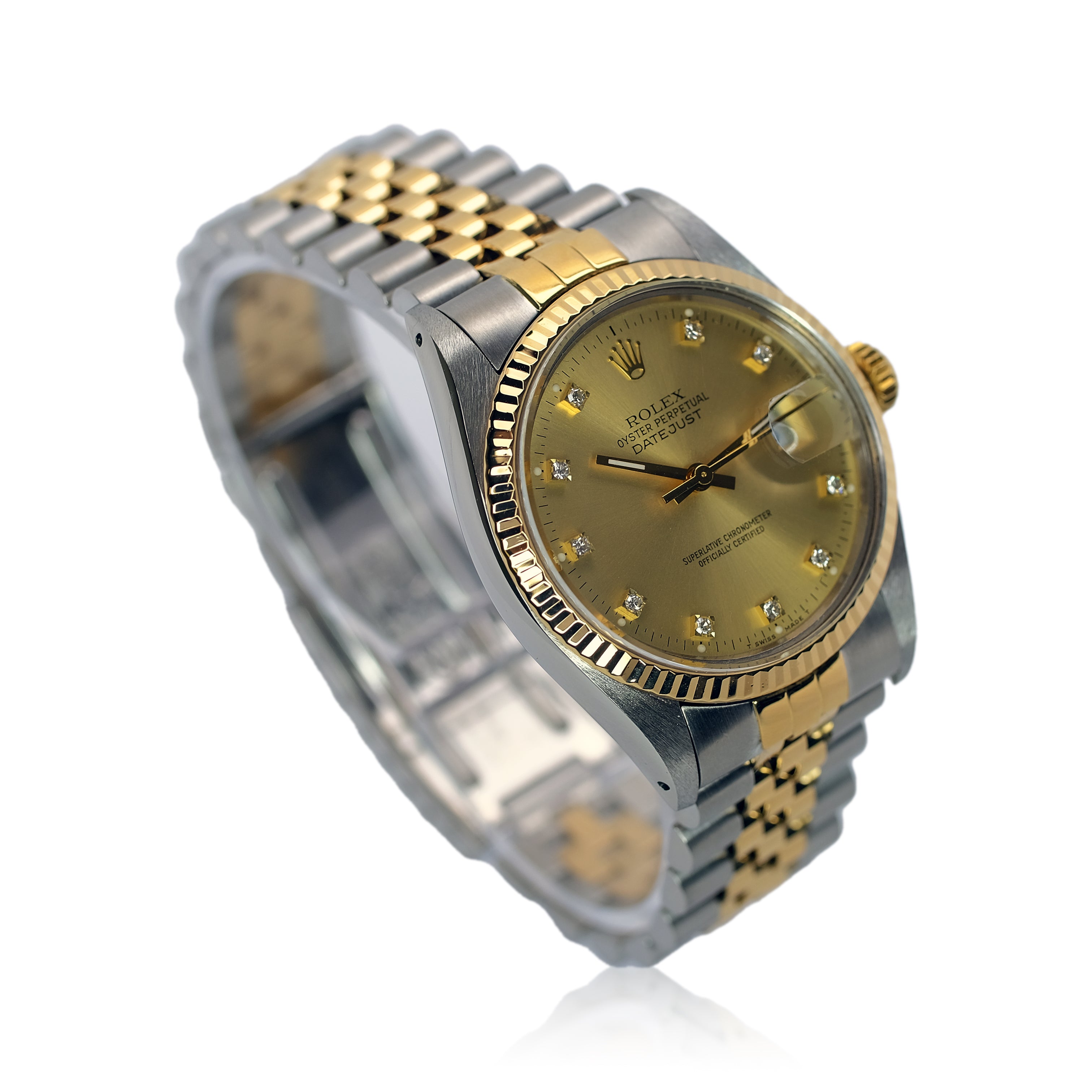 Rolex Datejust Champagne Index Dial 18K Gold & Steel Jubilee 16013 - Luxuriant Concierge