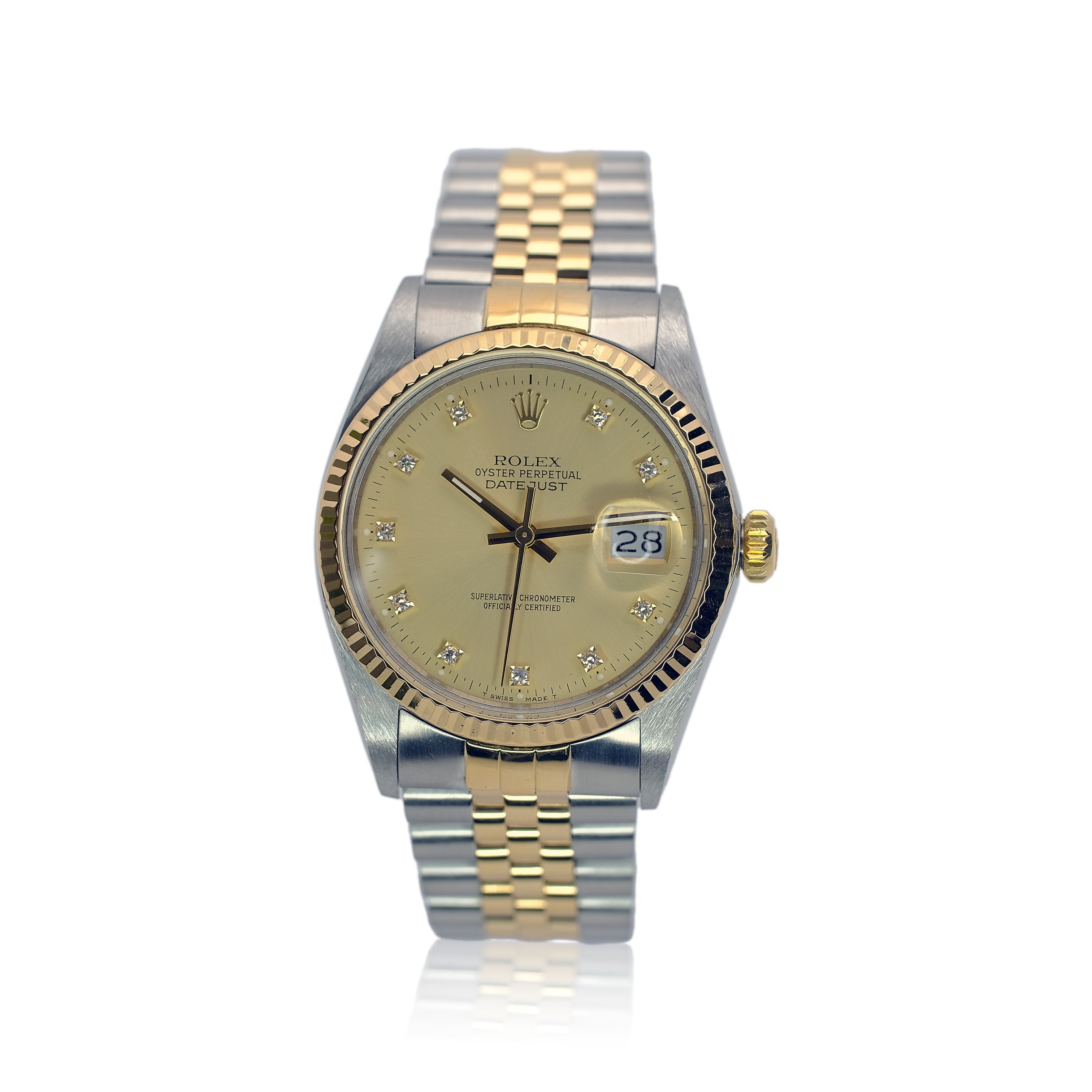 Rolex Datejust Champagne Index Dial 18K Gold & Steel Jubilee 16013 - Luxuriant Concierge