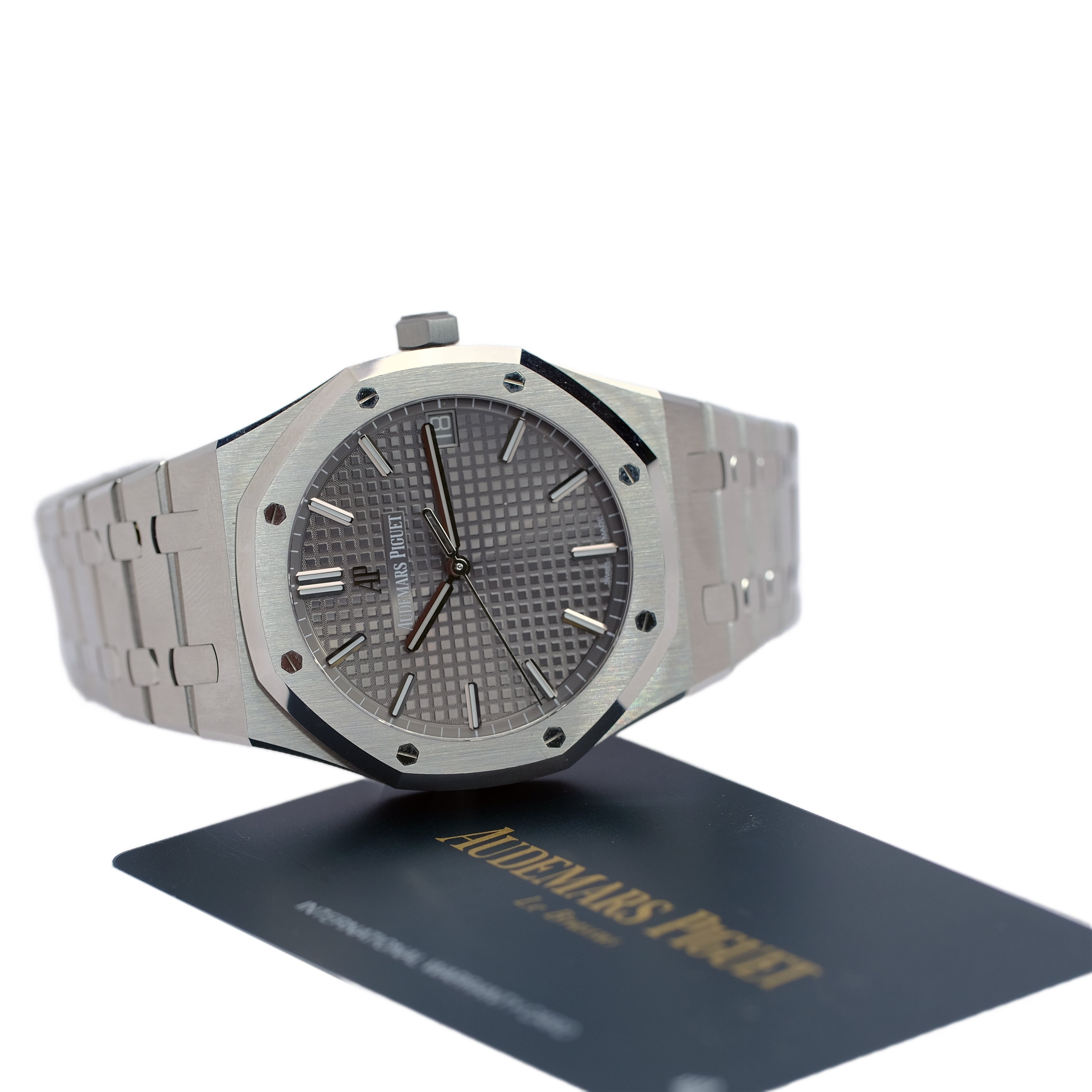 Audemars Piguet Royal Oak Grey Tapisserie Index Watch 15500 Box&Paper - Luxuriant Concierge