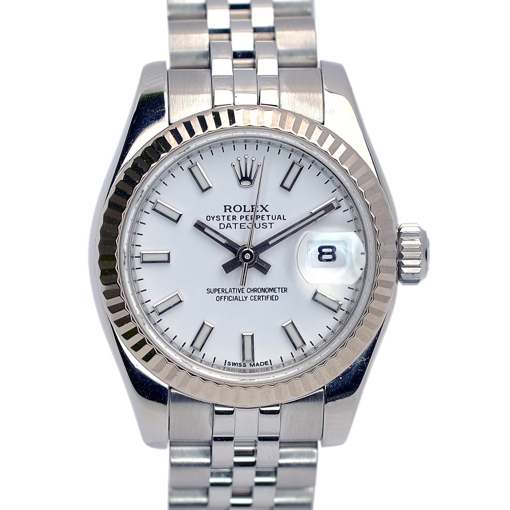 Rolex Datejust White Index Dial 18KW & SS Jubilee 179174 - Luxuriant Concierge