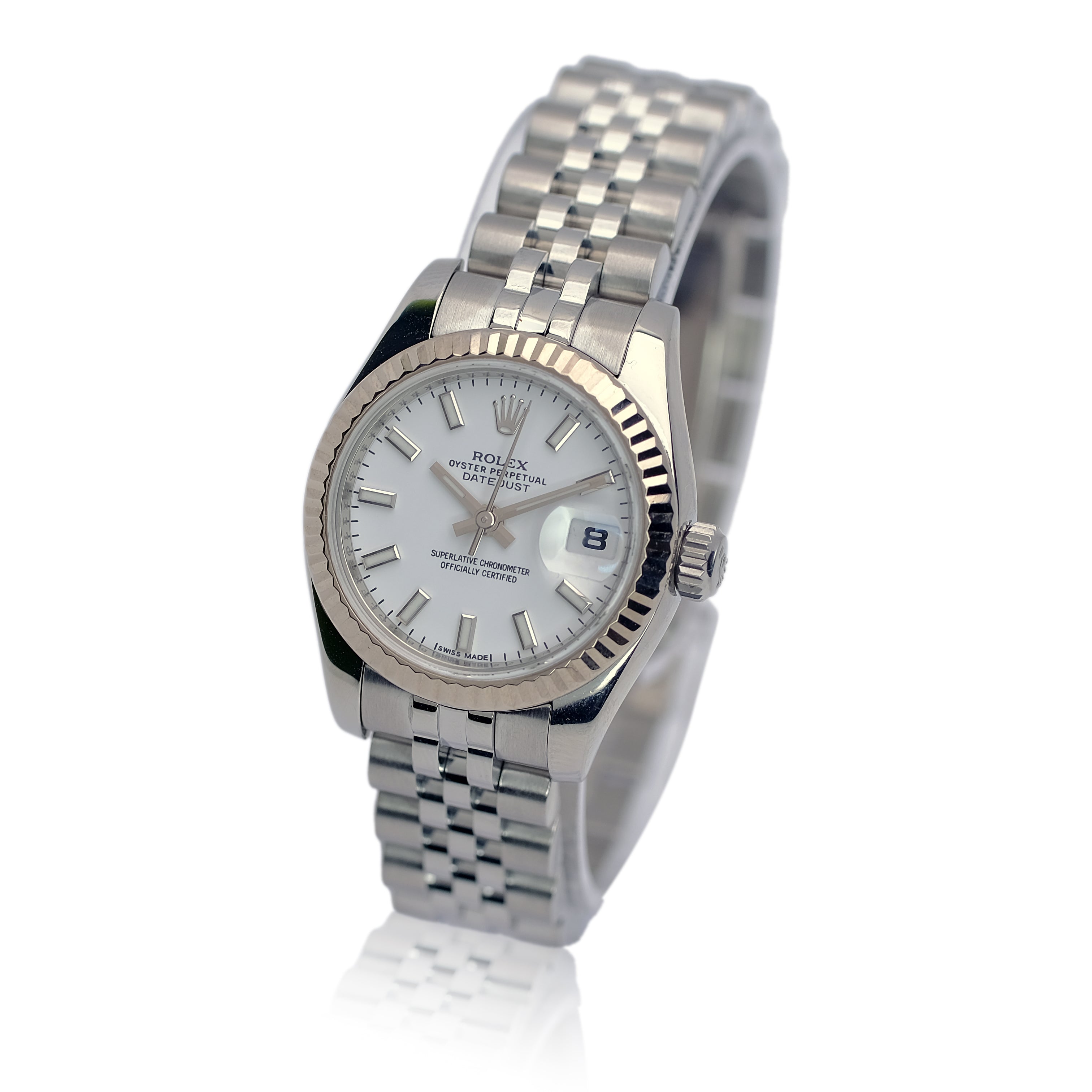 Rolex Datejust White Index Dial 18KW & SS Jubilee 179174 - Luxuriant Concierge