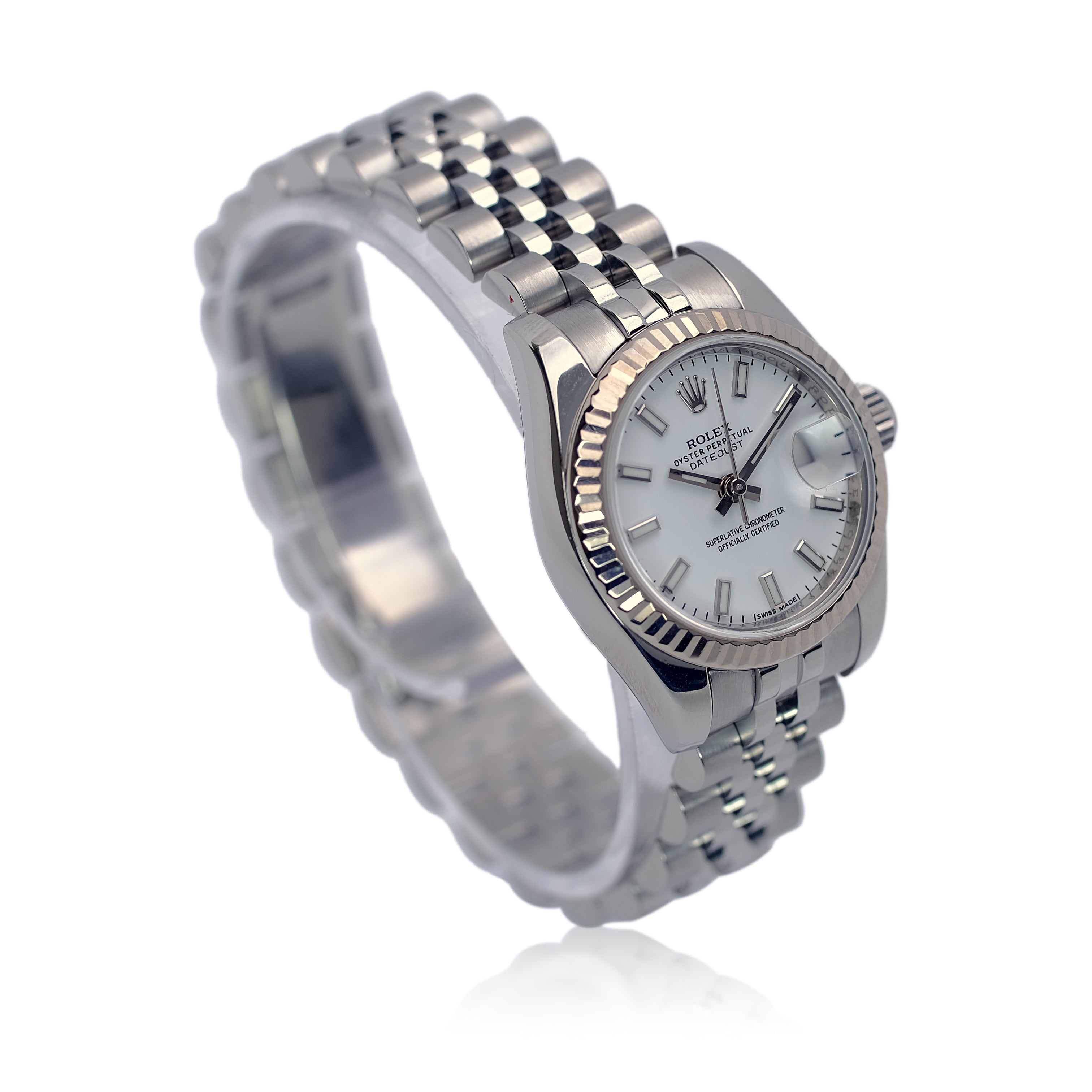 Rolex Datejust White Index Dial 18KW & SS Jubilee 179174 - Luxuriant Concierge