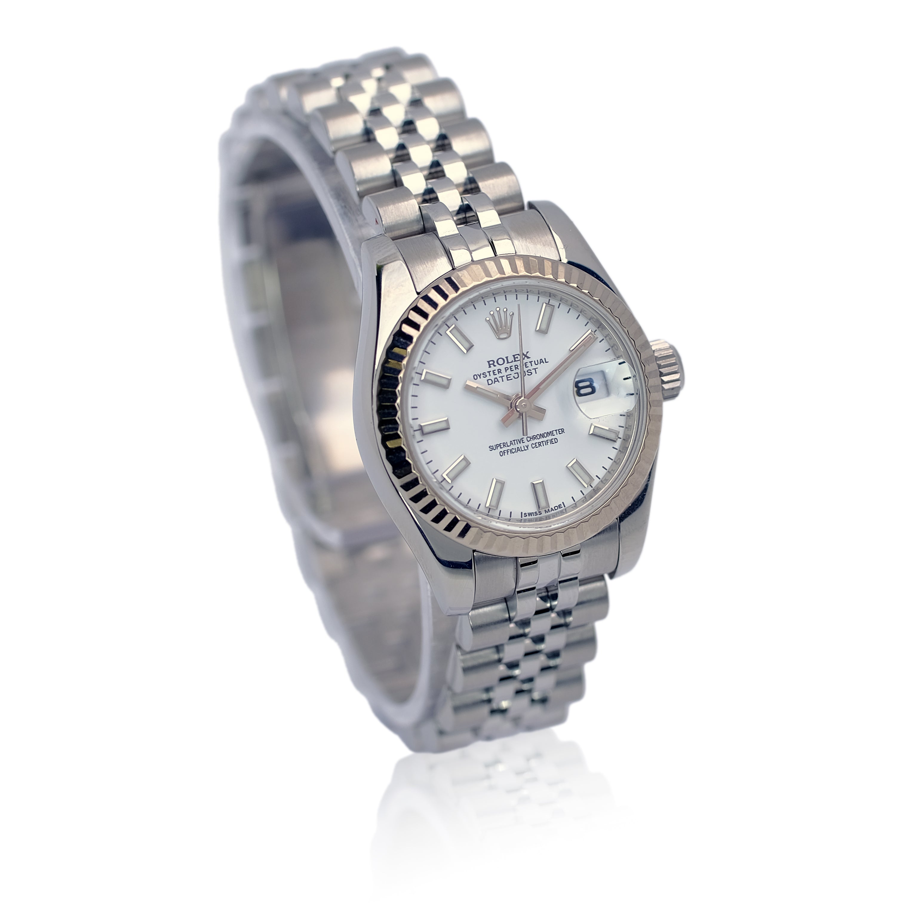 Rolex Datejust White Index Dial 18KW & SS Jubilee 179174 - Luxuriant Concierge